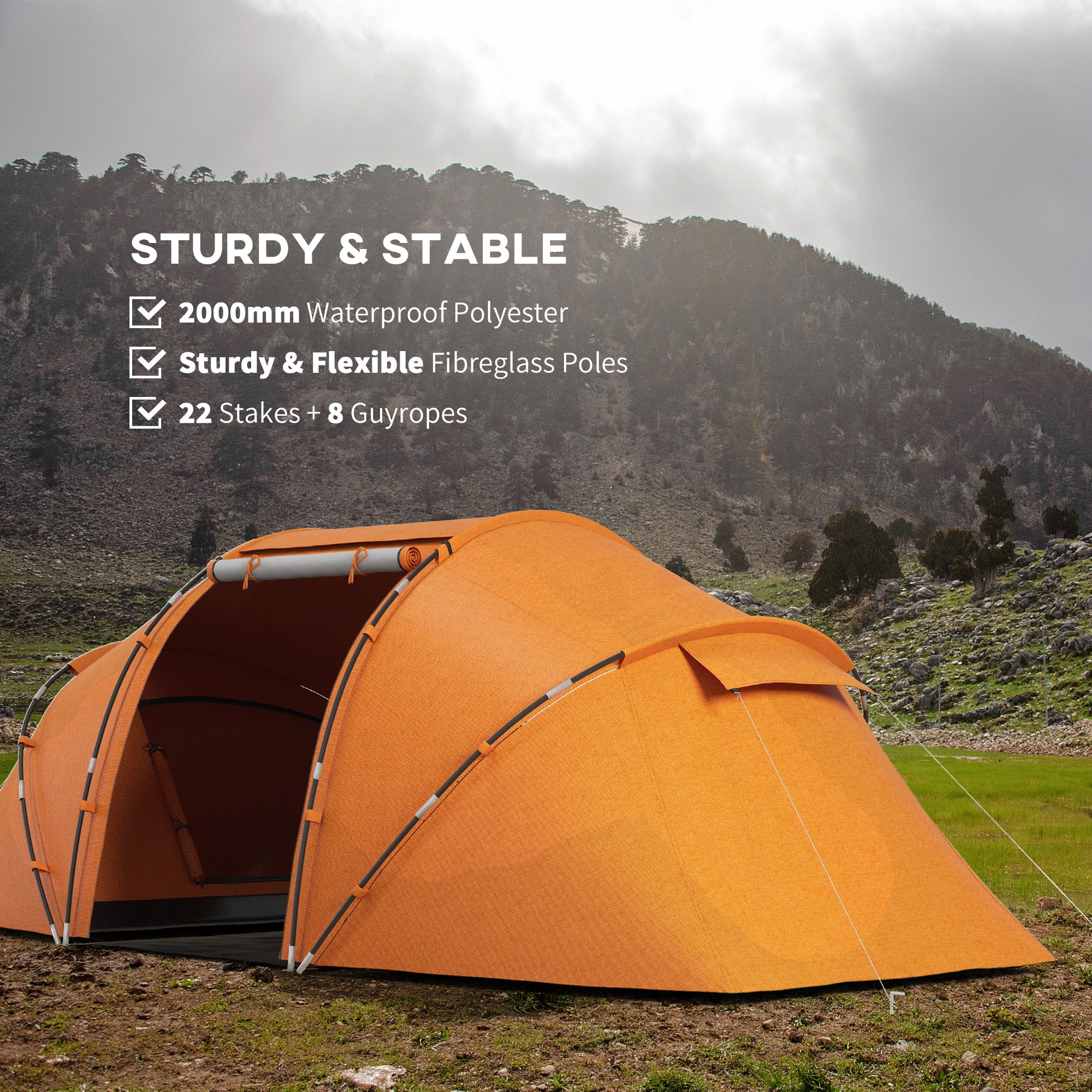 Outsunny 4-6 Persons Camping Tent Dome Family Travel Group Hiking Room Fishing - Image 4