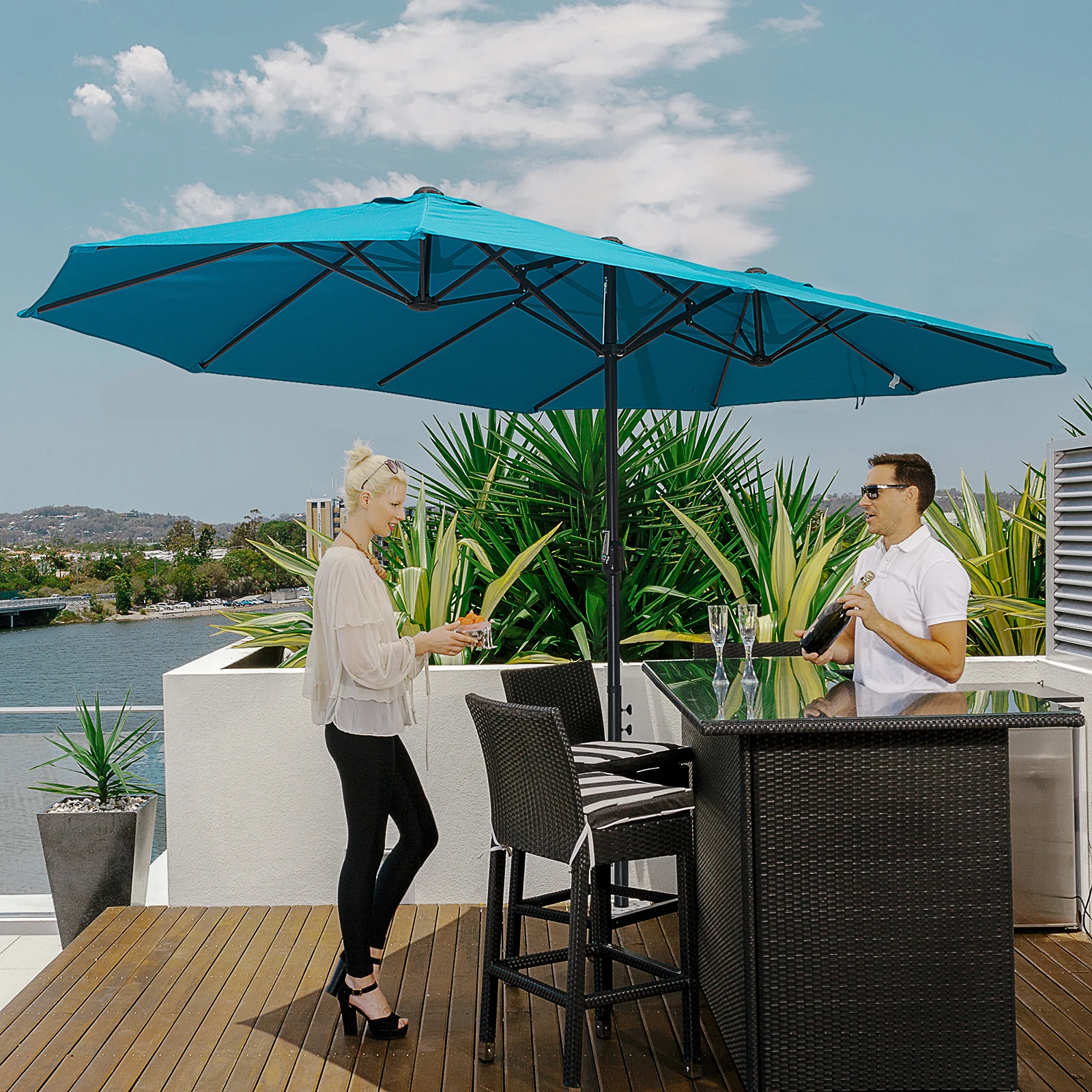 Outsunny 4.6M Garden Patio Umbrella Canopy Parasol Sun Shade W/o Base Blue - Image 2