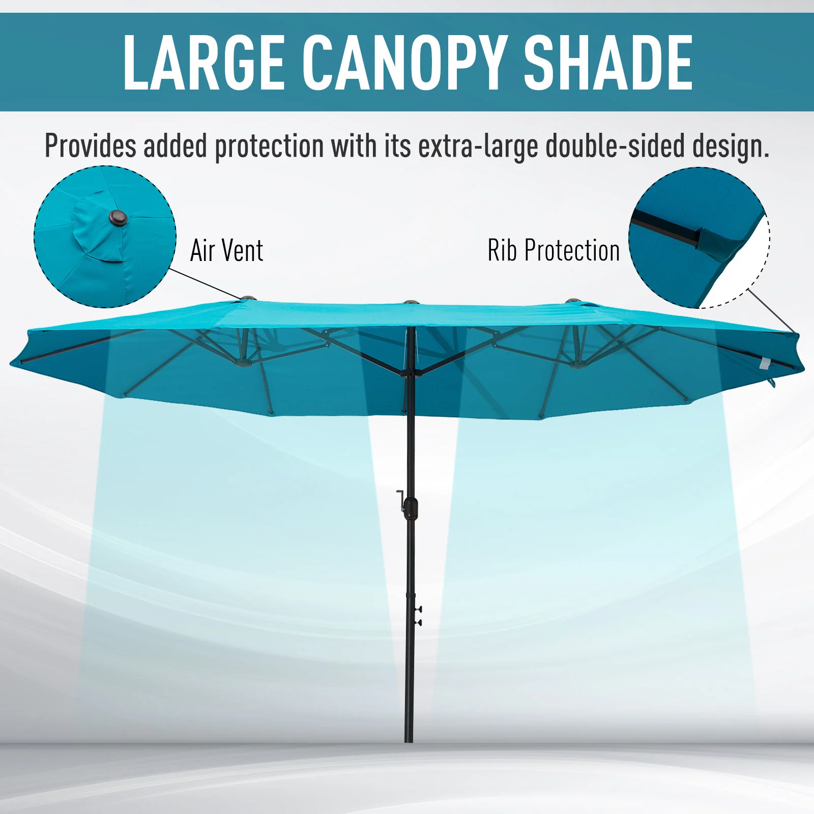 Outsunny 4.6M Garden Patio Umbrella Canopy Parasol Sun Shade W/o Base Blue - Image 3
