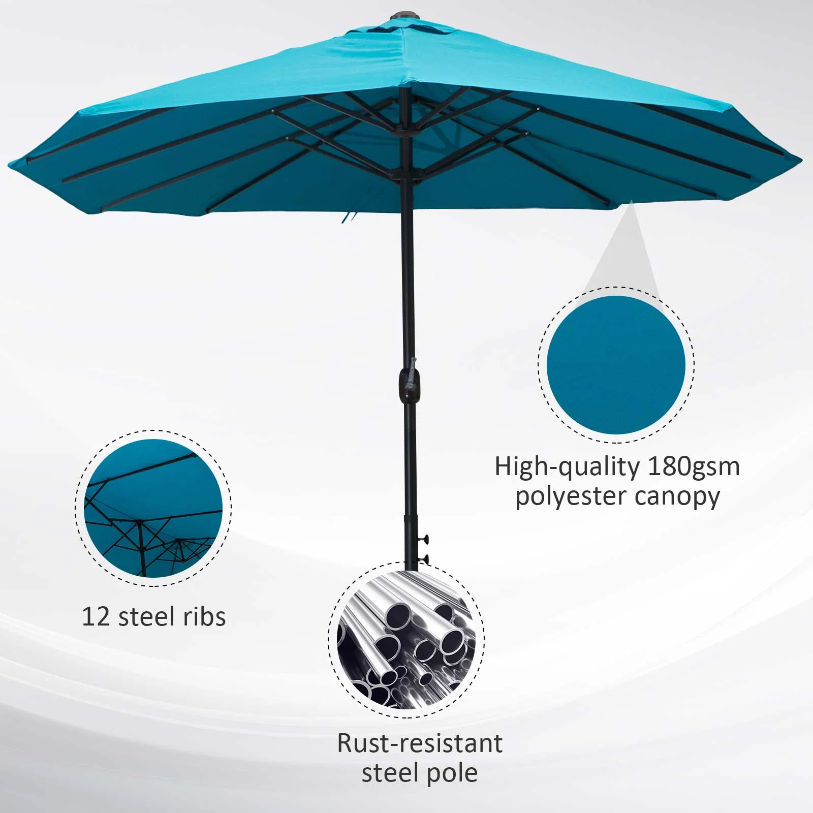 Outsunny 4.6M Garden Patio Umbrella Canopy Parasol Sun Shade W/o Base Blue - Image 7