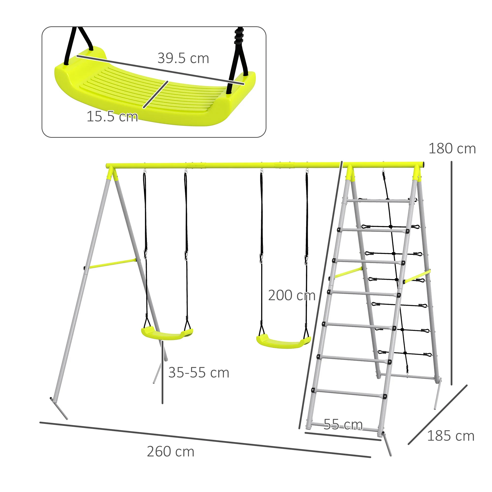 Outsunny 4-in-1 Metal Kids Swing Set with Double Swings, Climber, Climbing Net - Image 5