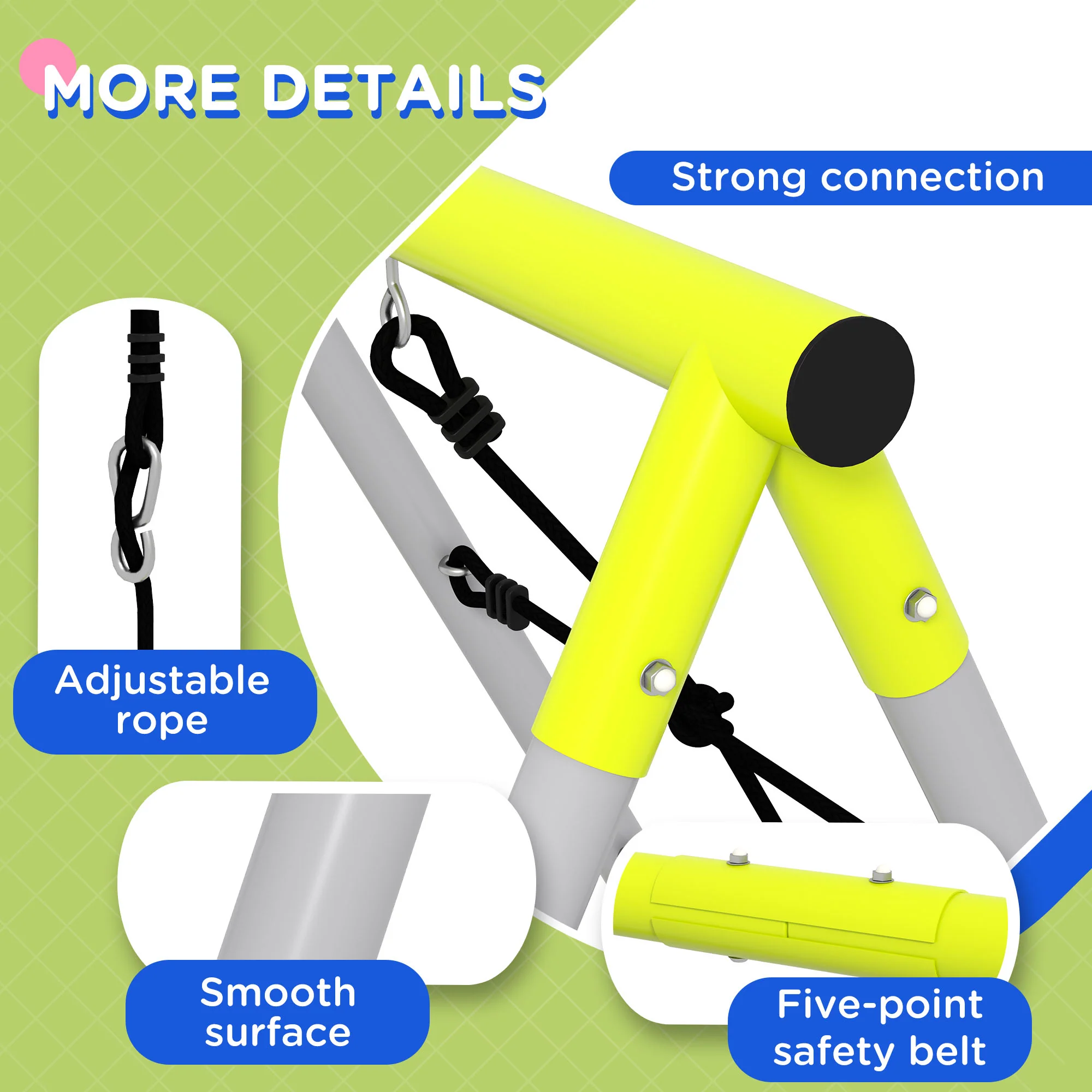 Outsunny 4-in-1 Metal Kids Swing Set with Double Swings, Climber, Climbing Net - Image 7