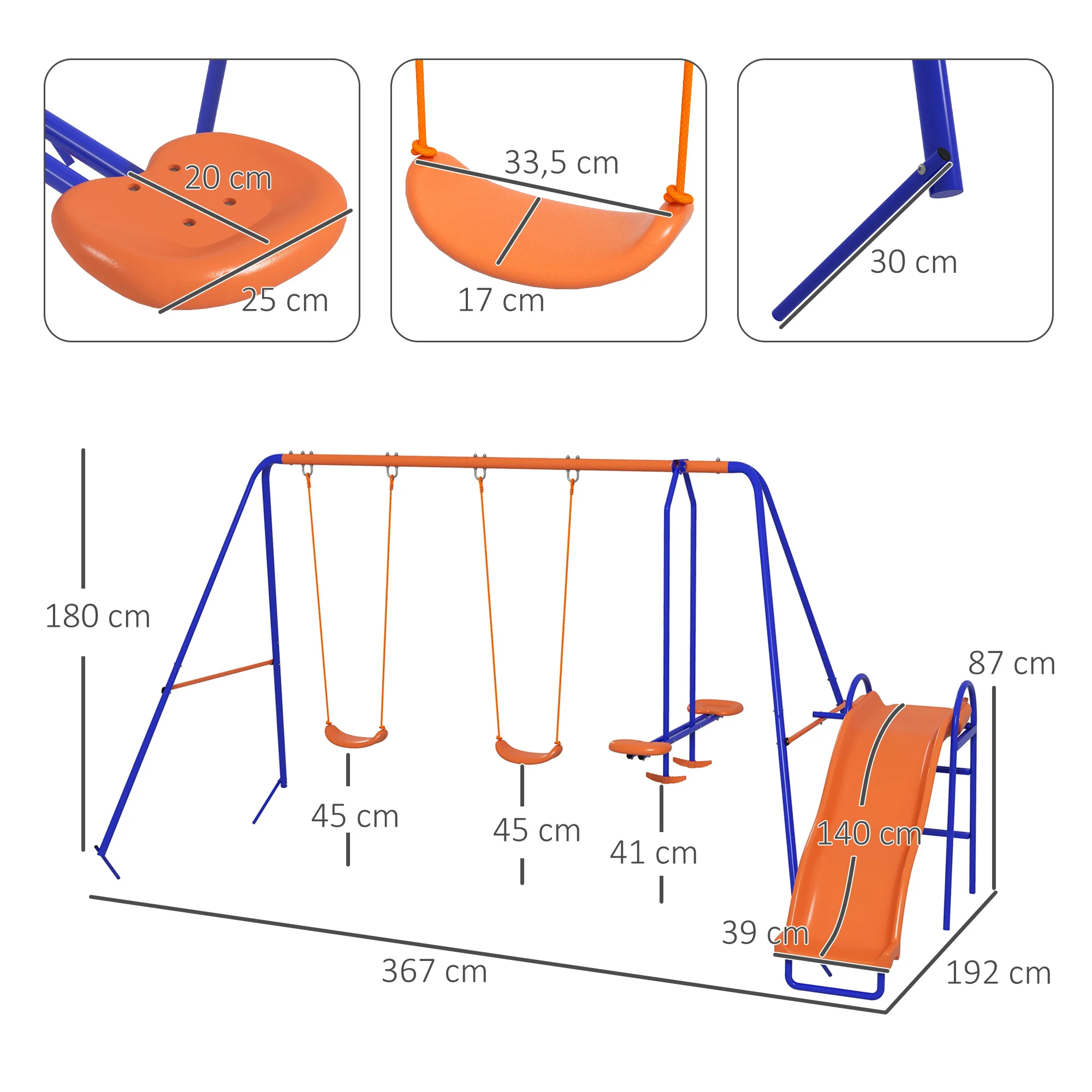 Outsunny 4 in 1 Metal Kids Swing Set with Double Swings, Glider, Slide, Ladder - Image 5