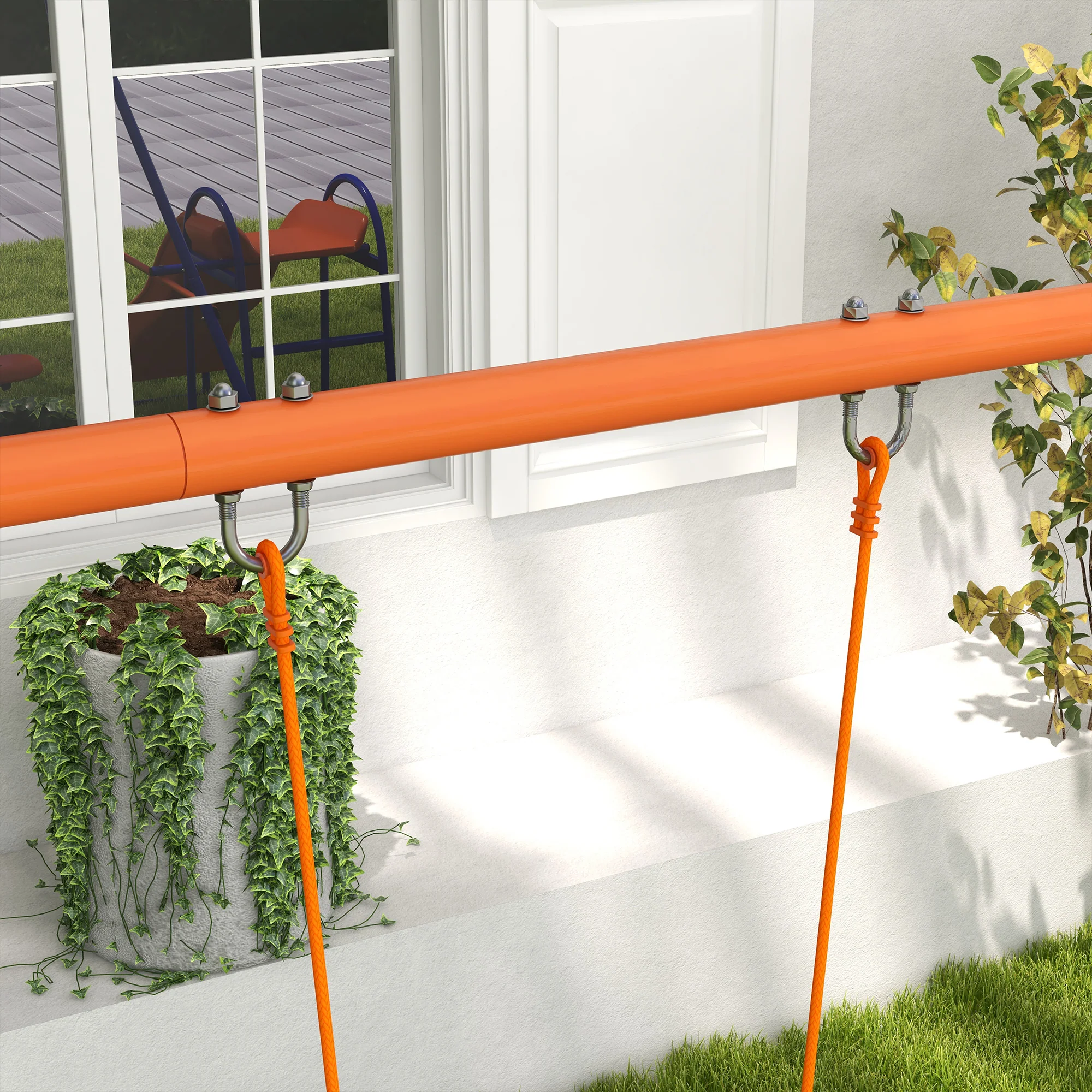 Outsunny 4 in 1 Metal Kids Swing Set with Double Swings, Glider, Slide, Ladder - Image 9