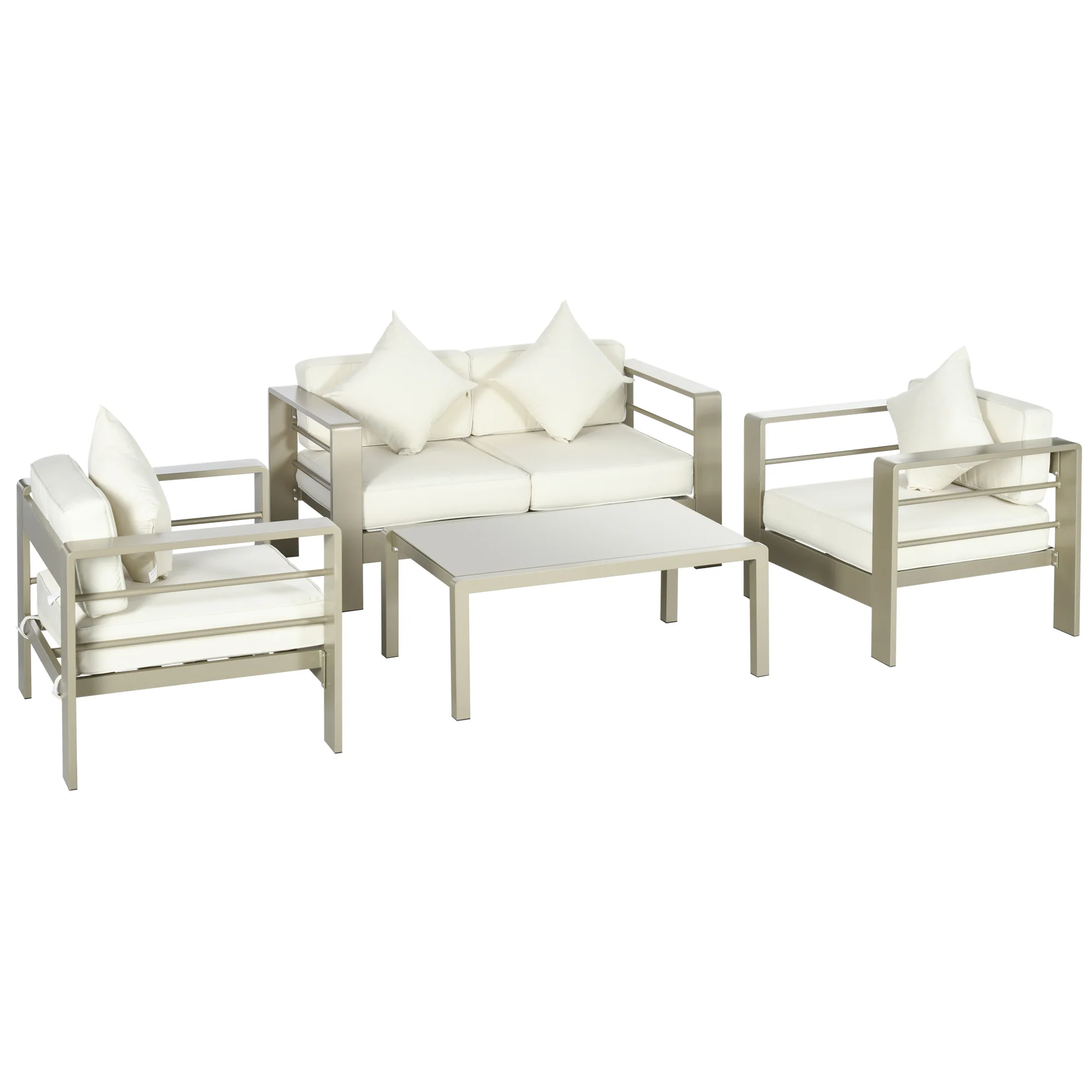 Outsunny 4 PCs Aluminium Garden Furniture Set W/ Thick Padded Cushion