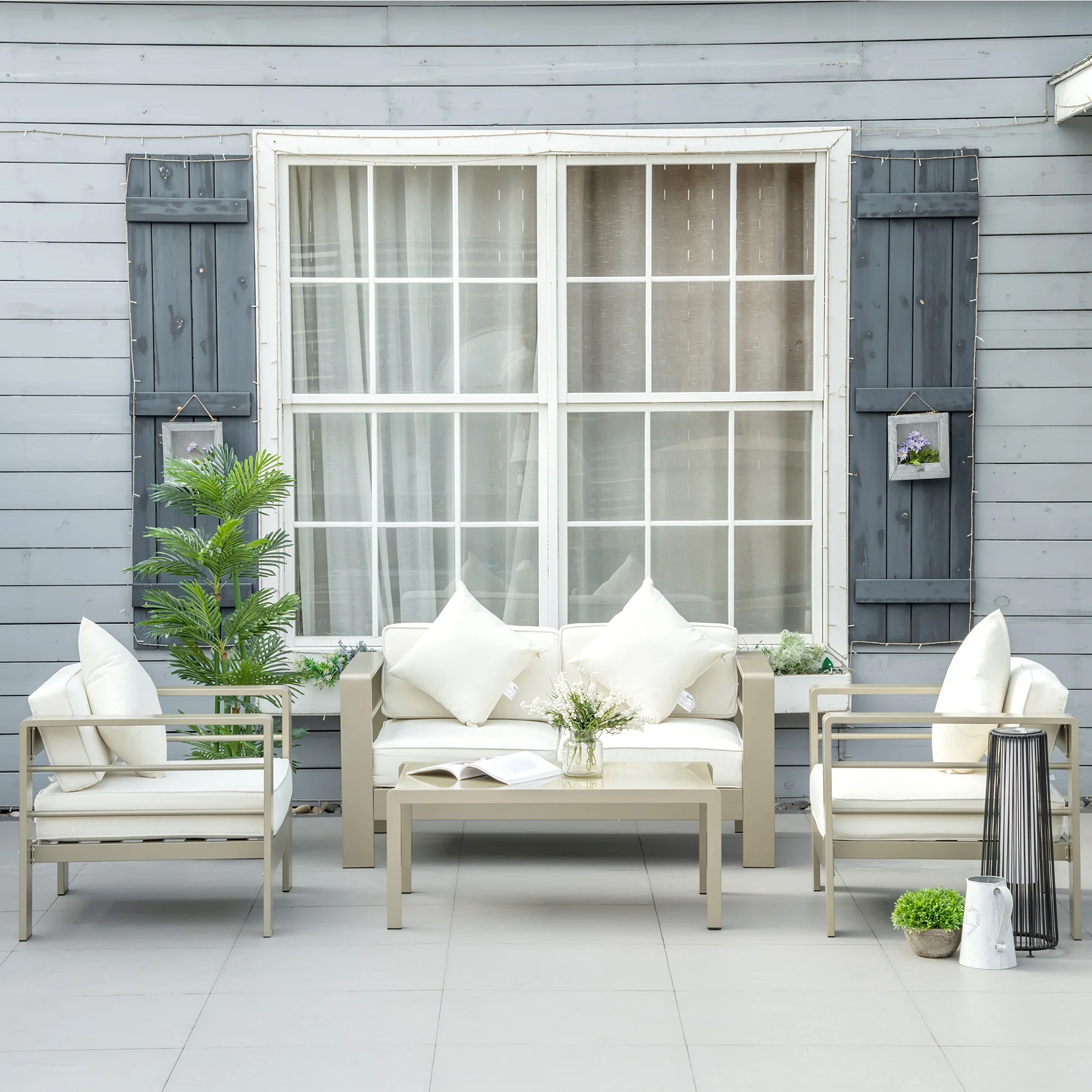 Outsunny 4 PCs Aluminium Garden Furniture Set W/ Thick Padded Cushion - Image 2
