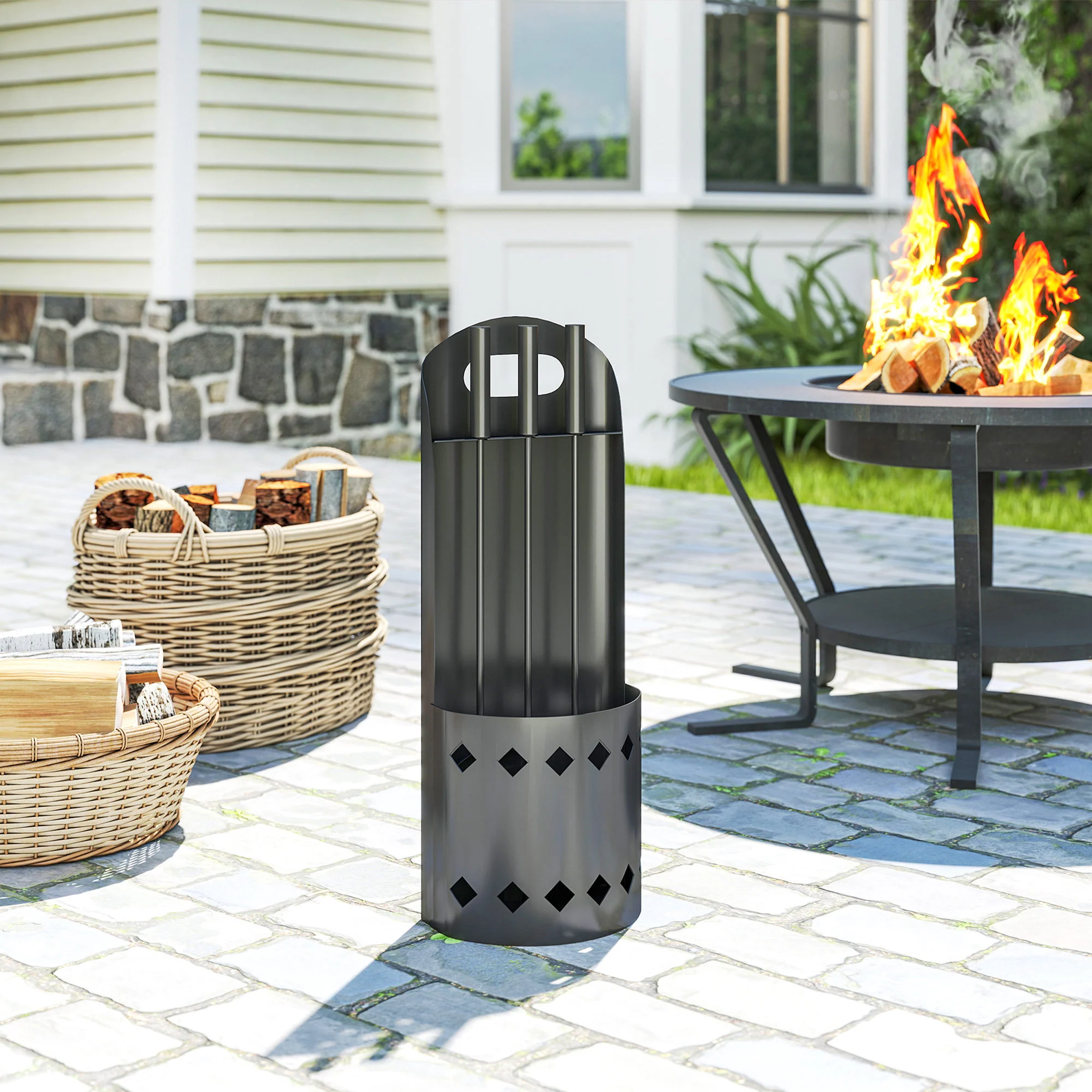 Outsunny 4 PCS Fireplace Companion Set, Metal Fireside Companion Set, Black - Image 2