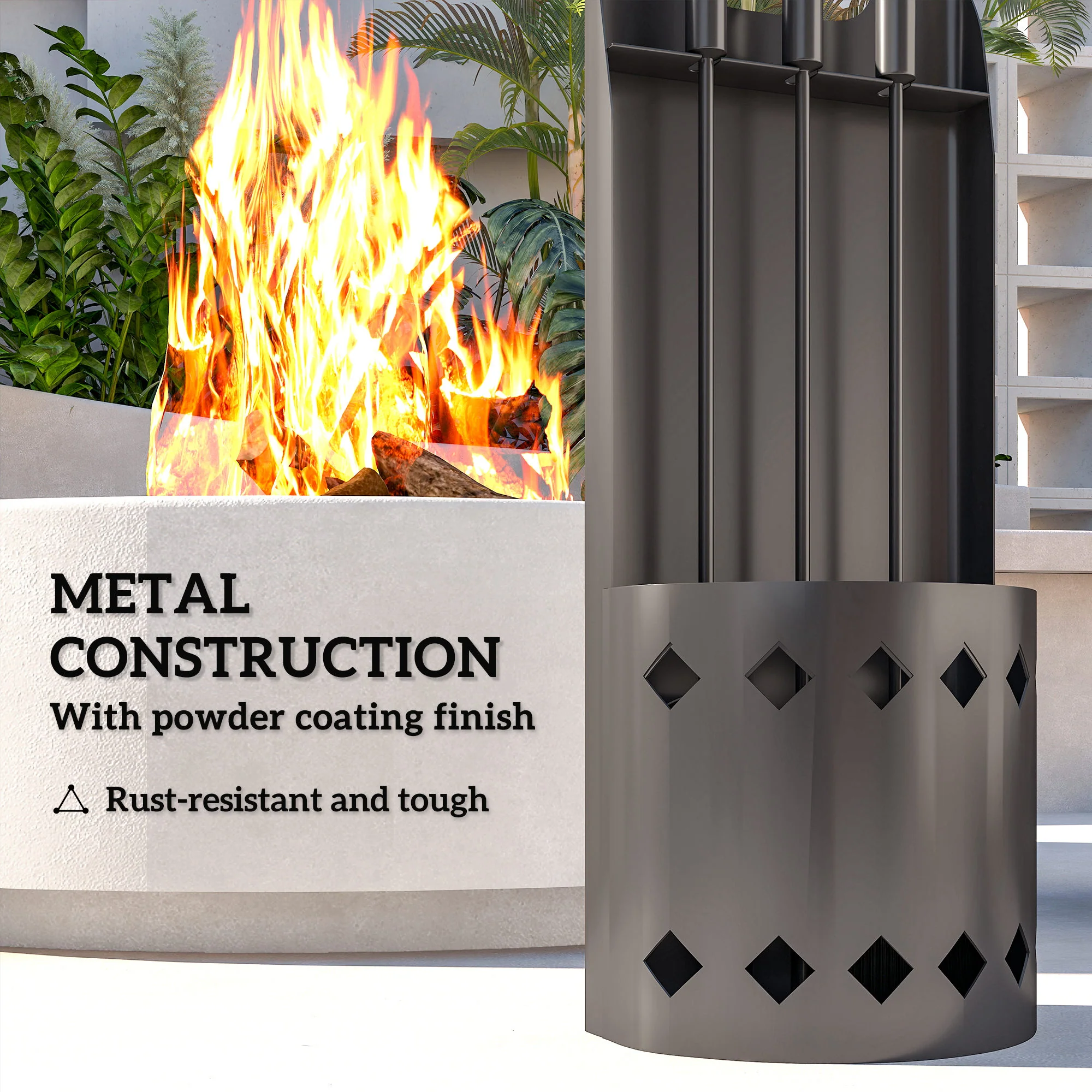 Outsunny 4 PCS Fireplace Companion Set, Metal Fireside Companion Set, Black - Image 4