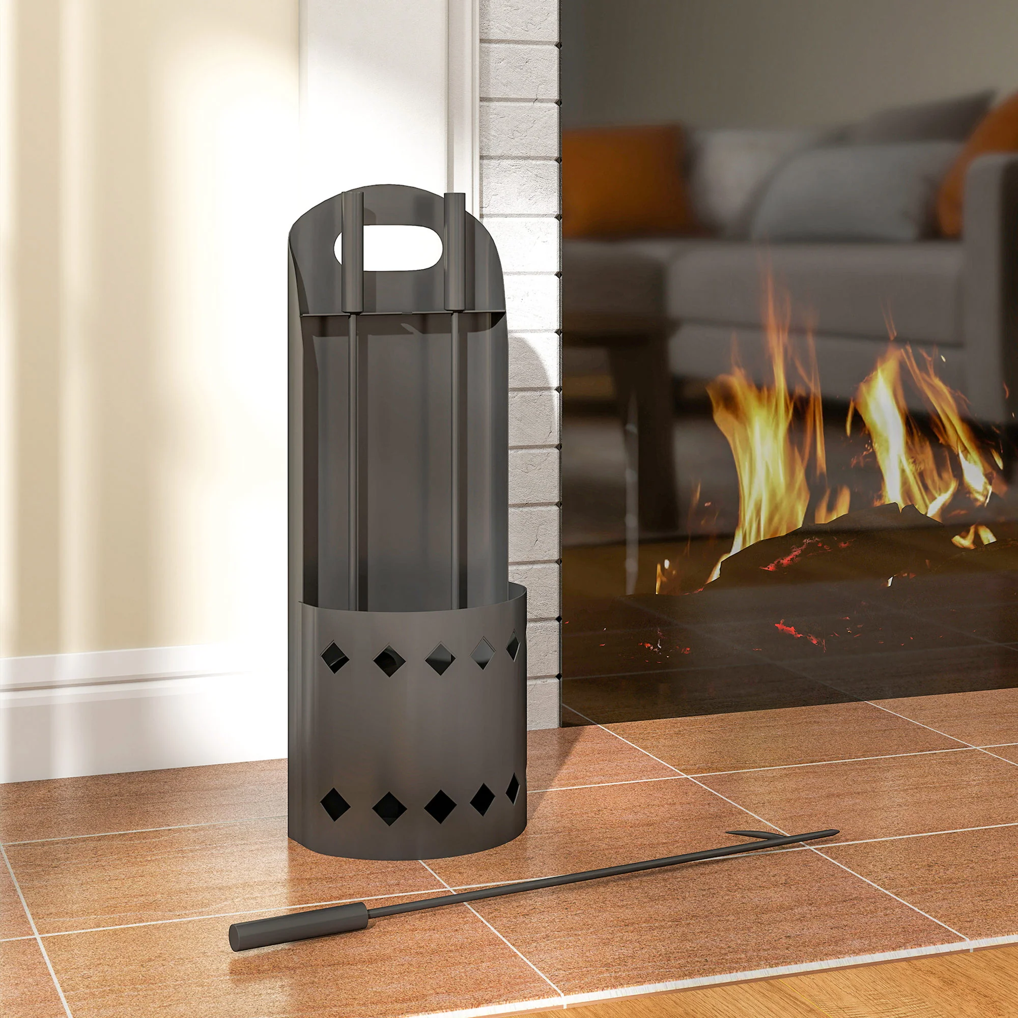 Outsunny 4 PCS Fireplace Companion Set, Metal Fireside Companion Set, Black - Image 7