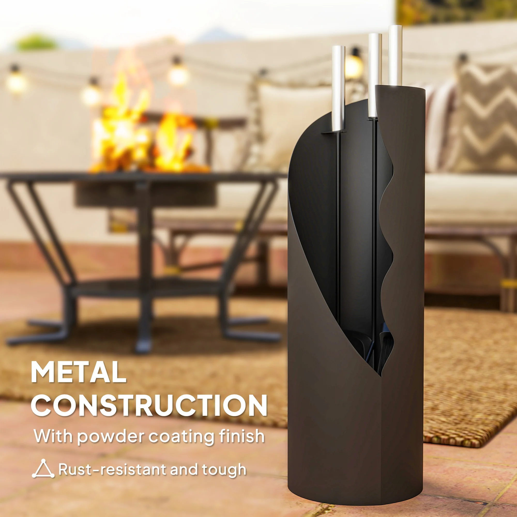 Outsunny 4 PCS Fireplace Companion Set, Metal Fireside Companion Set, Silver - Image 4