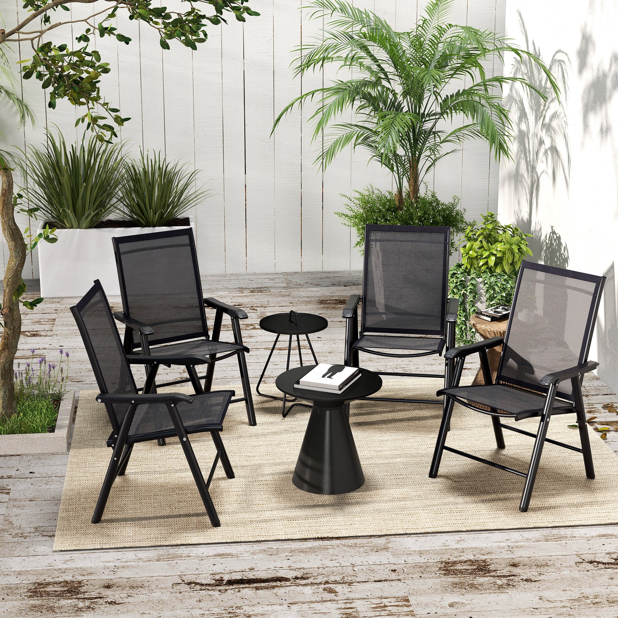 Outsunny 4-PCS Garden Armchairs Outdoor Patio Folding Furniture Black - Image 2