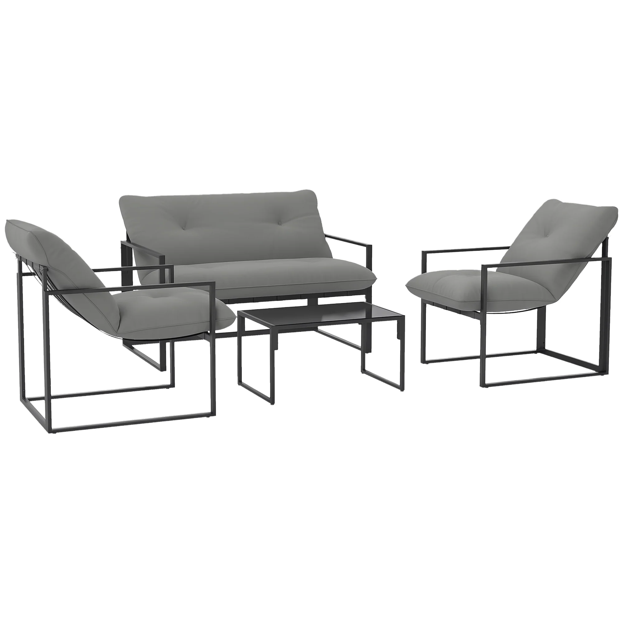 Outsunny 4 PCs Garden Sofa Set With 2 Armchairs Loveseat Coffee Table