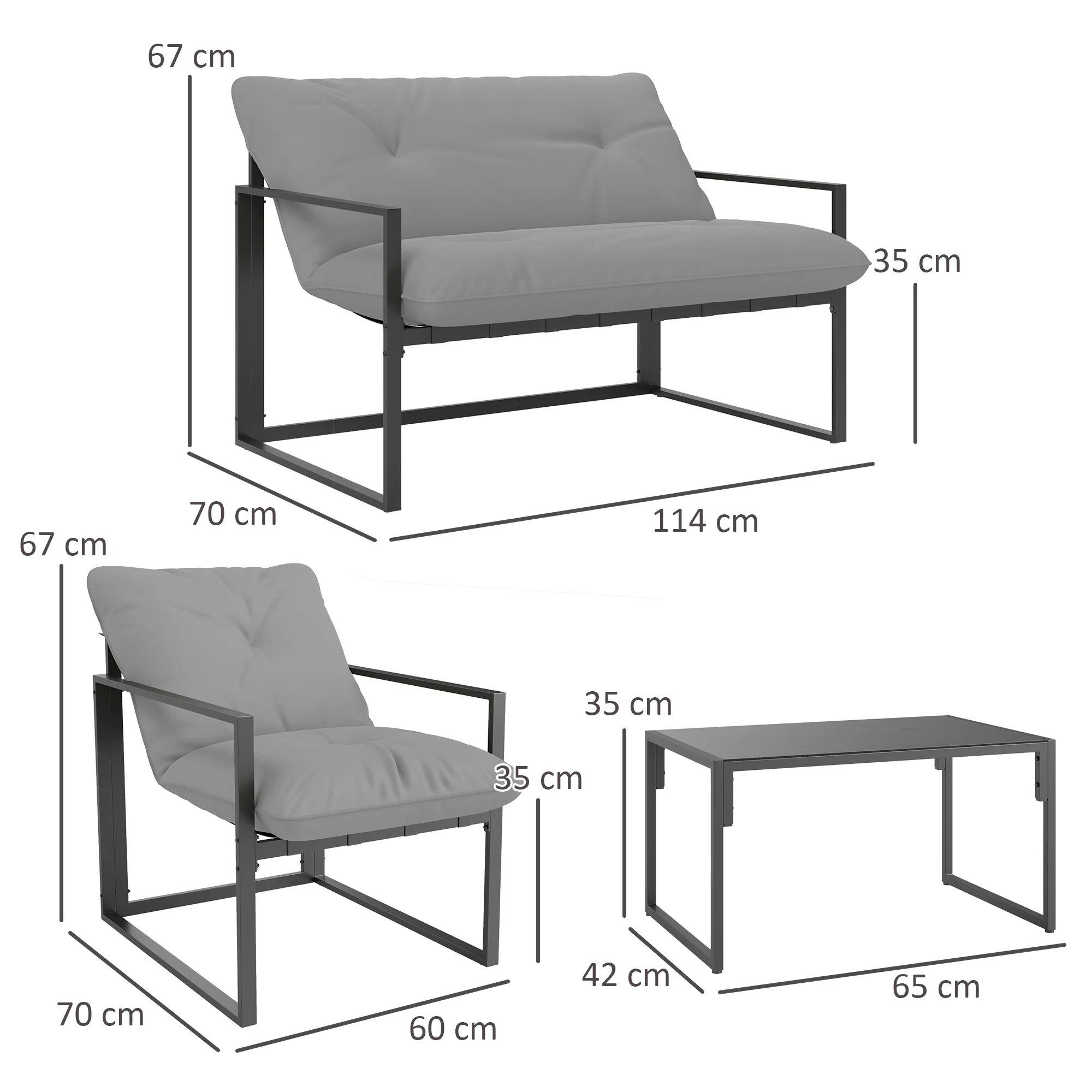 Outsunny 4 PCs Garden Sofa Set With 2 Armchairs Loveseat Coffee Table - Image 5