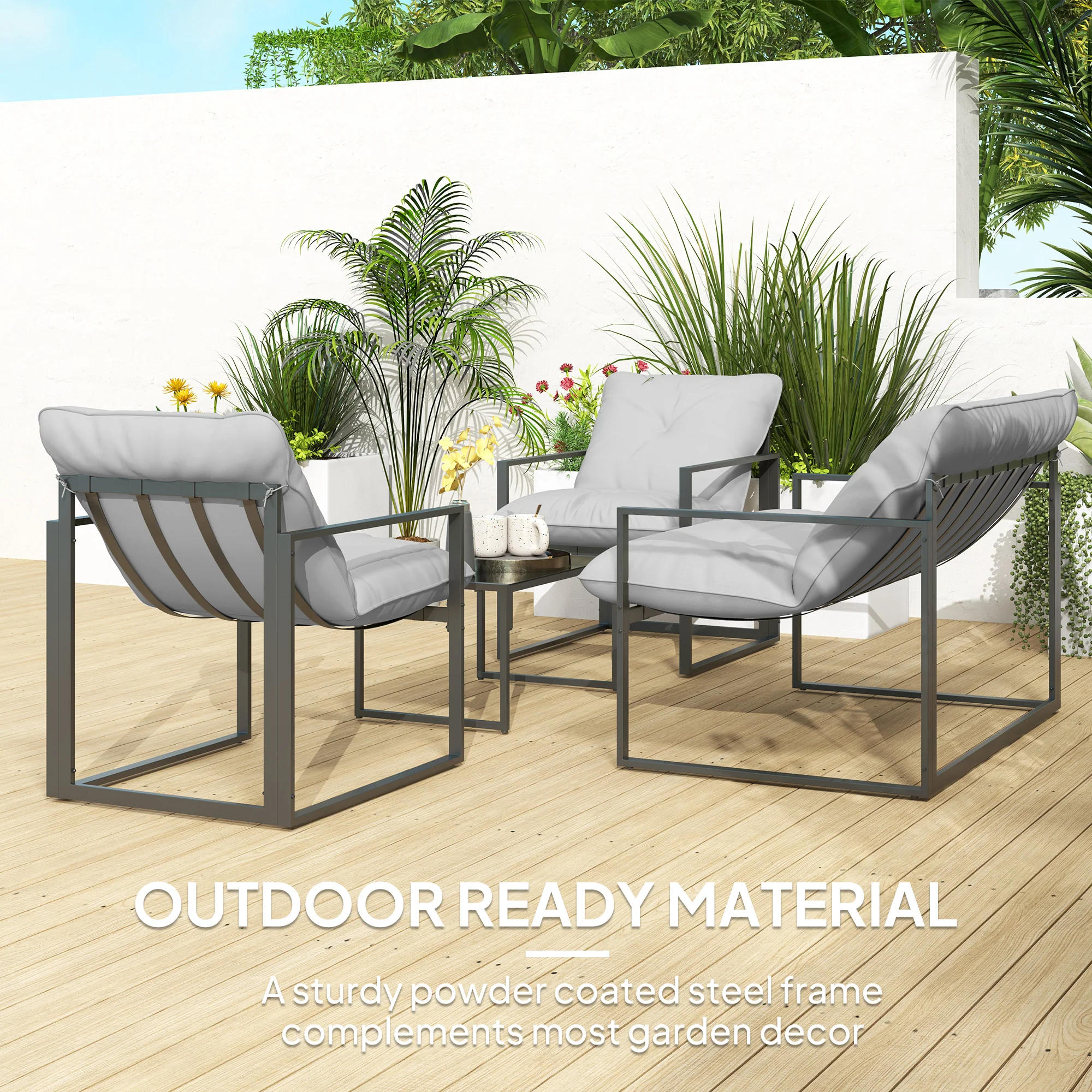 Outsunny 4 PCs Garden Sofa Set With 2 Armchairs Loveseat Coffee Table - Image 6