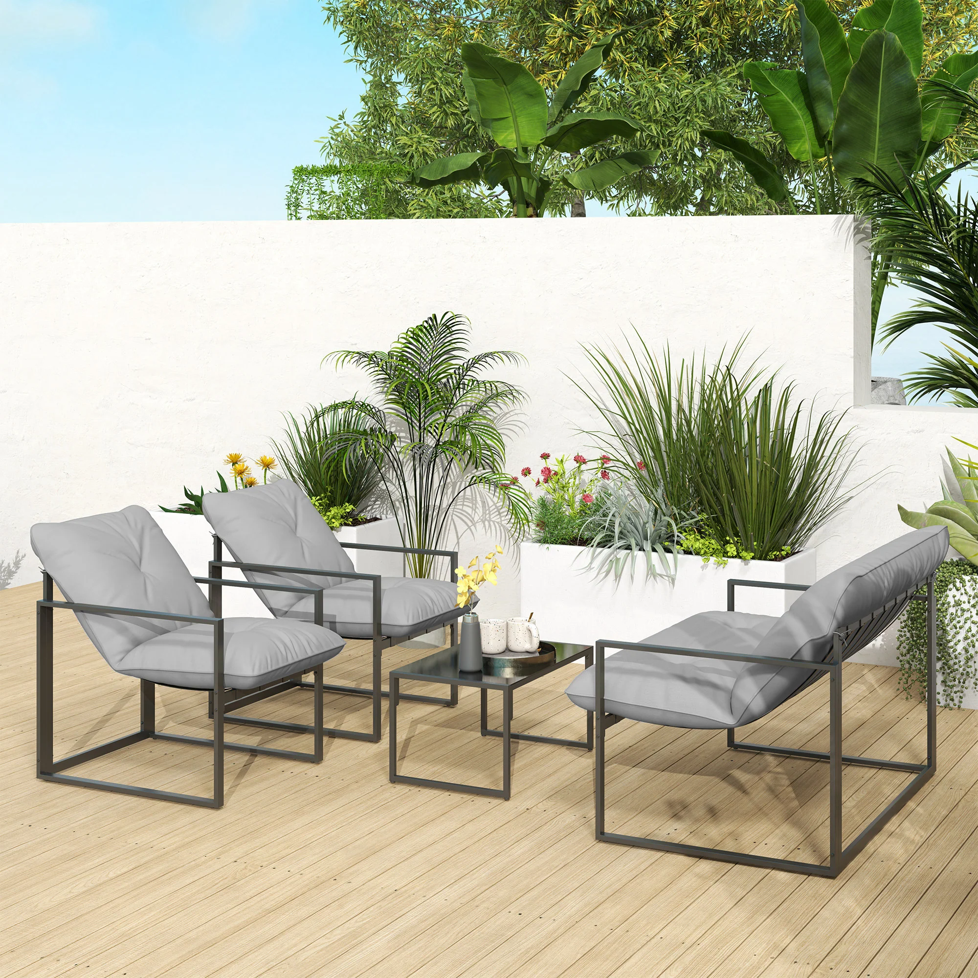 Outsunny 4 PCs Garden Sofa Set With 2 Armchairs Loveseat Coffee Table - Image 8