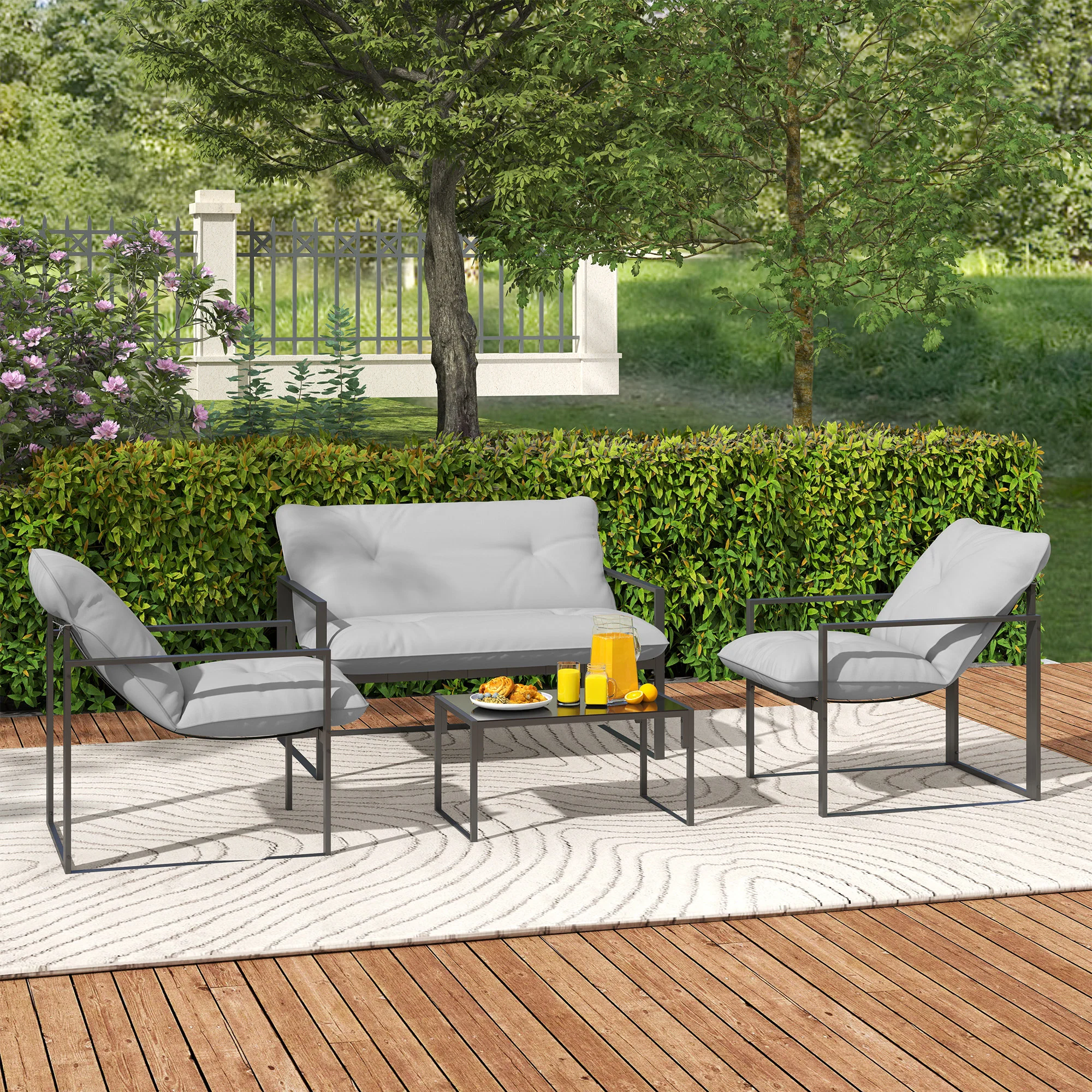 Outsunny 4 PCs Garden Sofa Set With 2 Armchairs Loveseat Coffee Table - Image 9