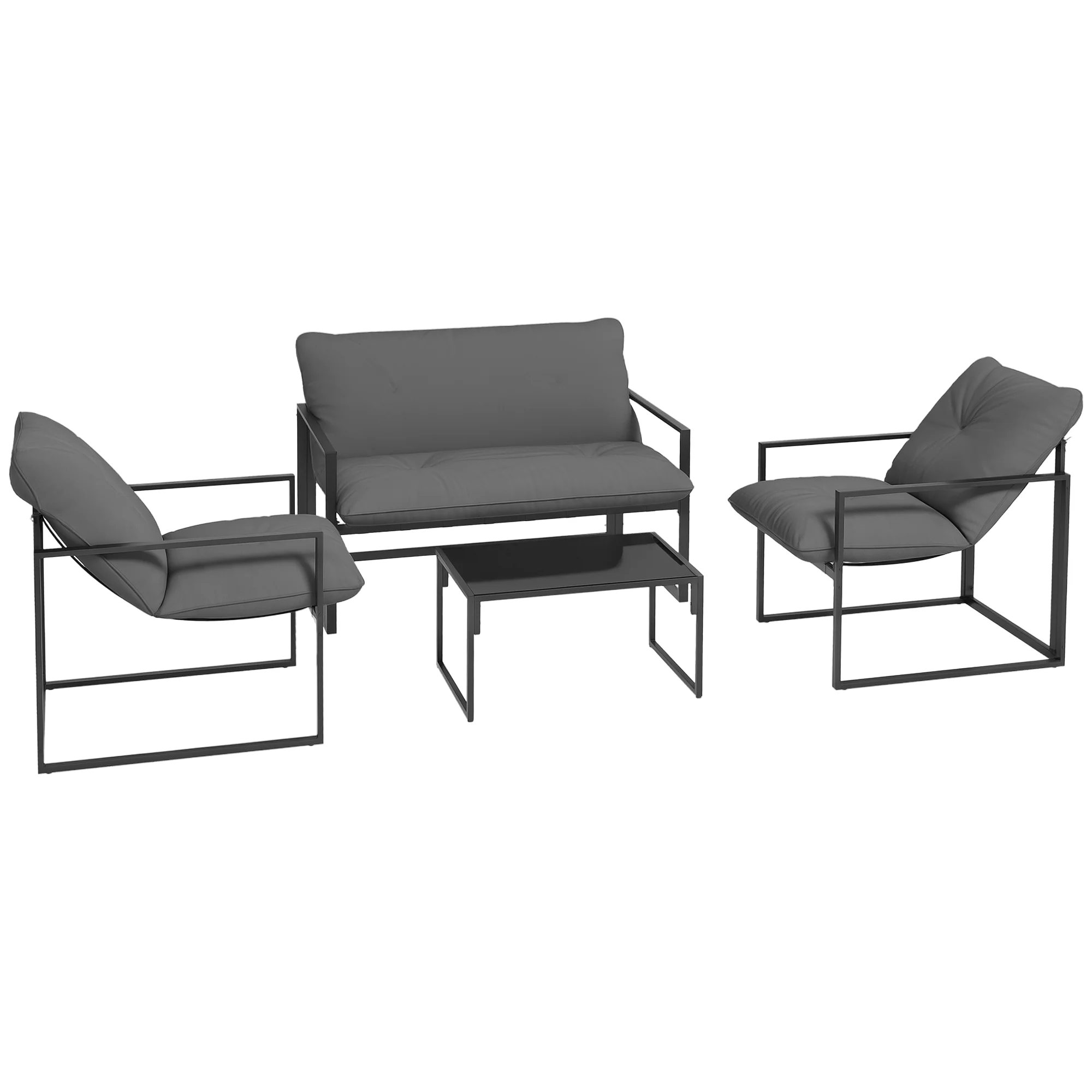 Outsunny 4 PCs Garden Sofa Set With 2 Armchairs Loveseat Coffee Table, Grey