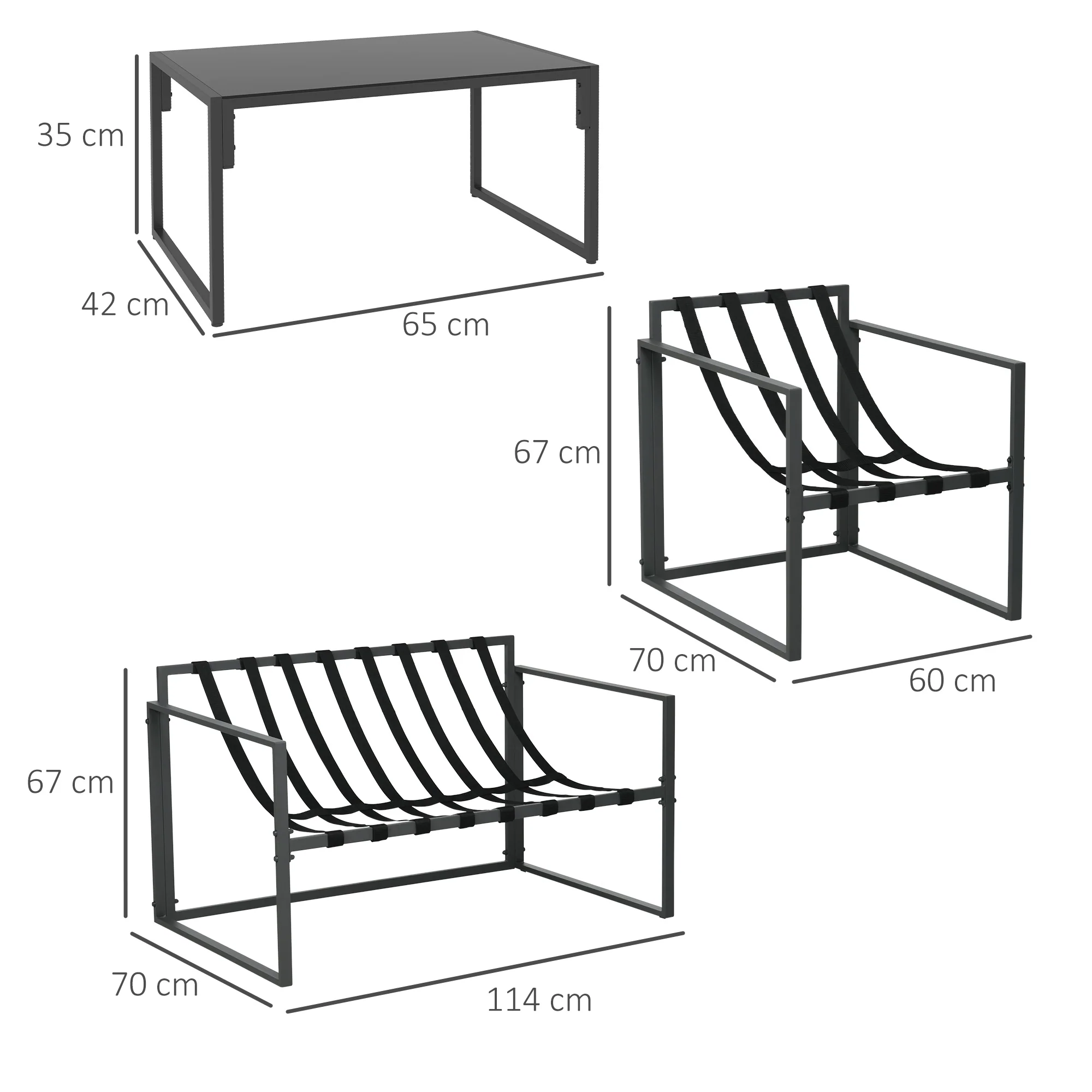 Outsunny 4 PCs Garden Sofa Set With 2 Armchairs Loveseat Coffee Table, Grey - Image 5