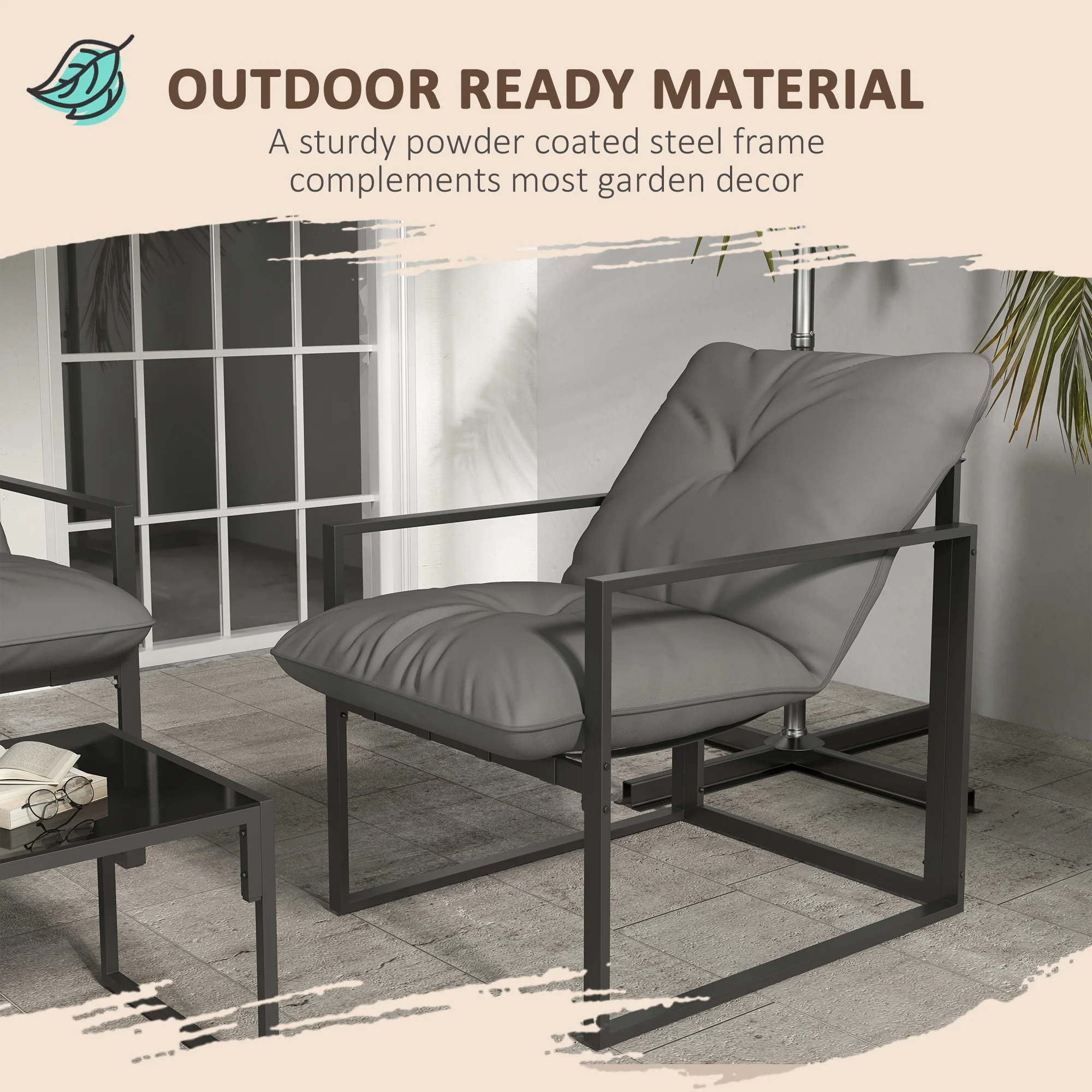Outsunny 4 PCs Garden Sofa Set With 2 Armchairs Loveseat Coffee Table, Grey - Image 6