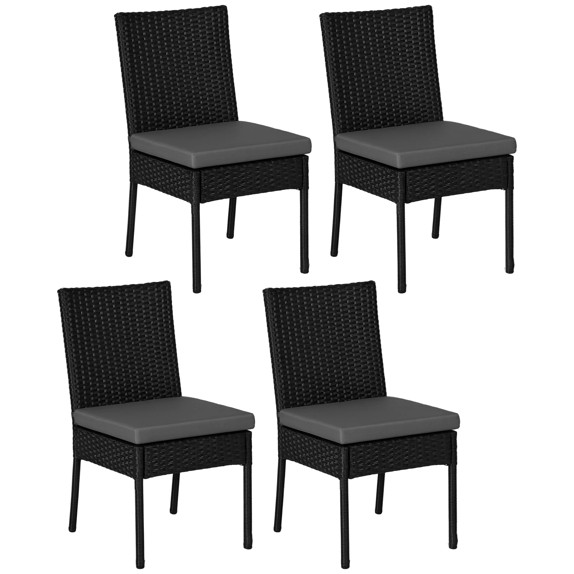 Outsunny 4 PCs Rattan Garden Chairs With Cushion, Wicker Dining Chairs - Black/Brown - Image 10