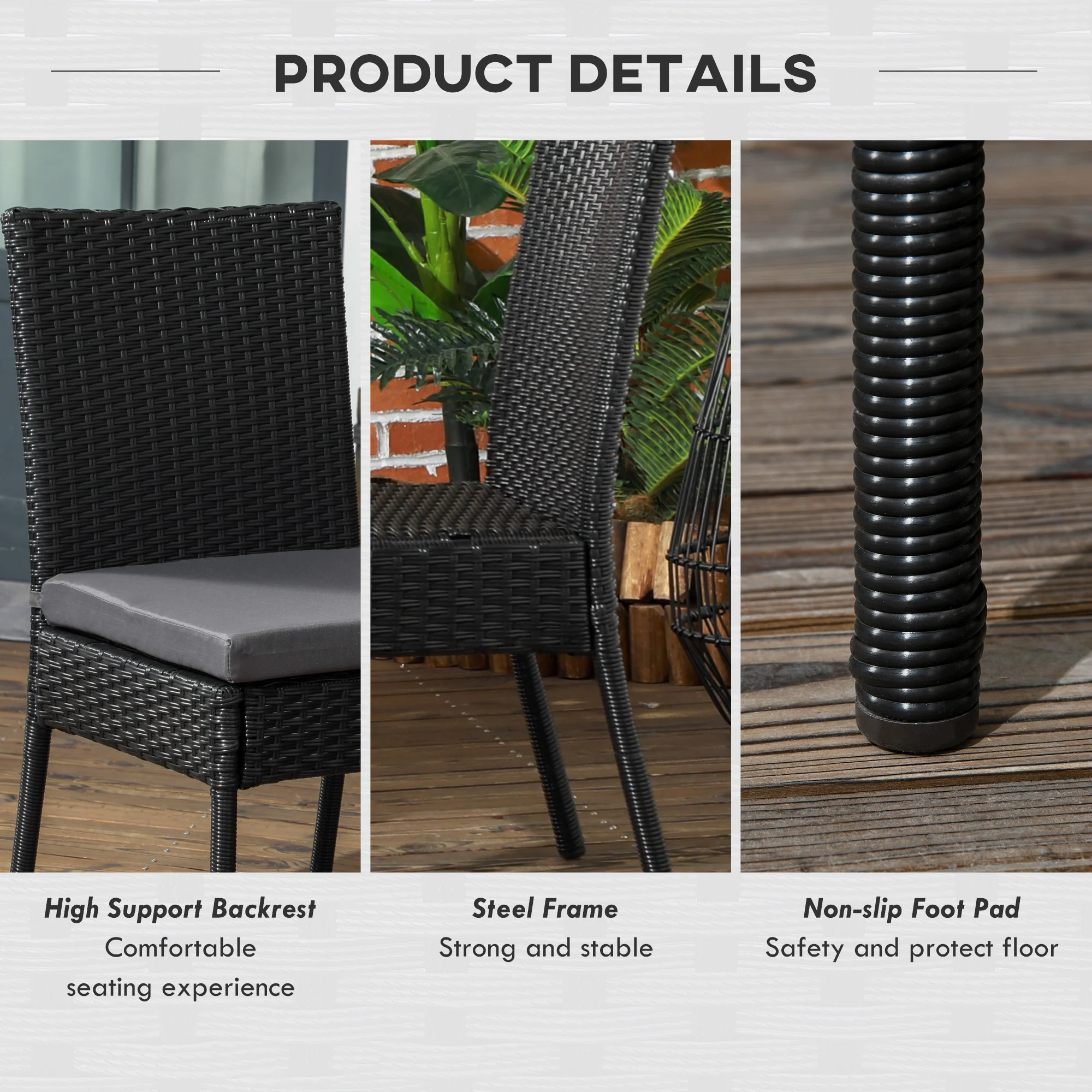 Outsunny 4 PCs Rattan Garden Chairs With Cushion, Wicker Dining Chairs - Black/Brown - Image 14