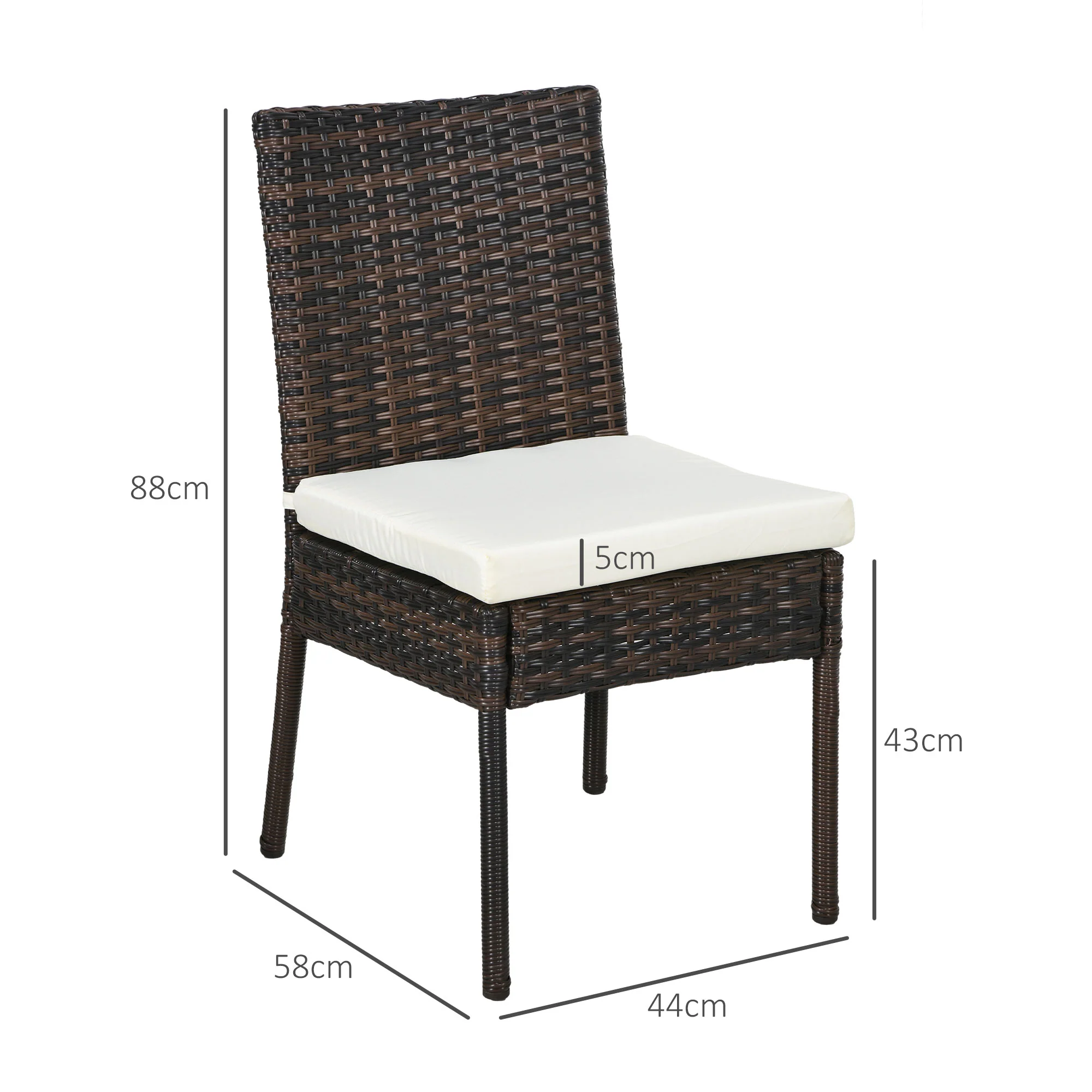 Outsunny 4 PCs Rattan Garden Chairs With Cushion, Wicker Dining Chairs - Black/Brown - Image 5