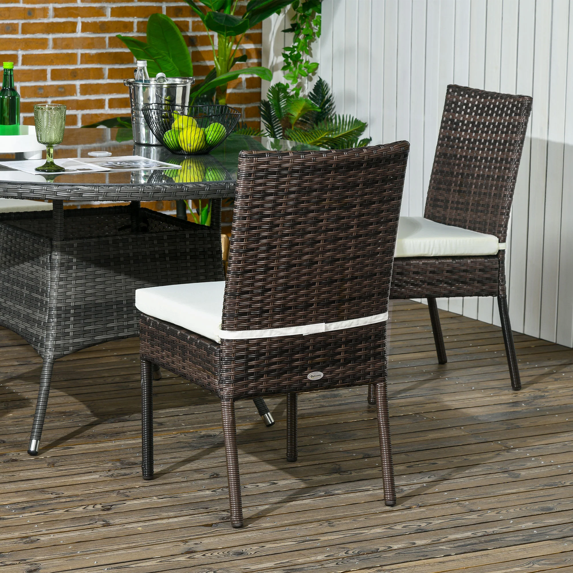 Outsunny 4 PCs Rattan Garden Chairs With Cushion, Wicker Dining Chairs - Black/Brown - Image 8
