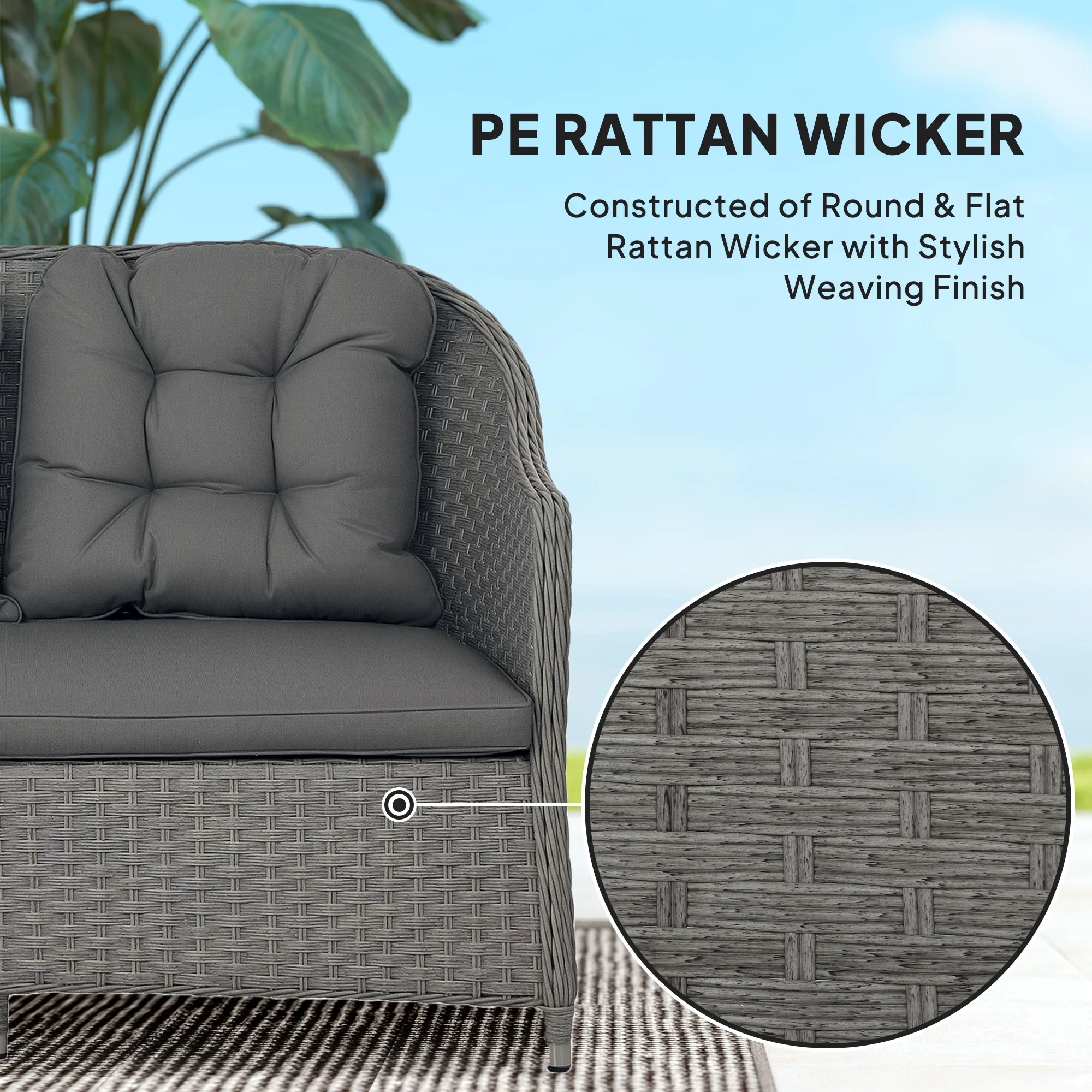 Outsunny 4 PCS Rattan Garden Furniture, Padded Cushions Conversation Sofa Set - Image 3