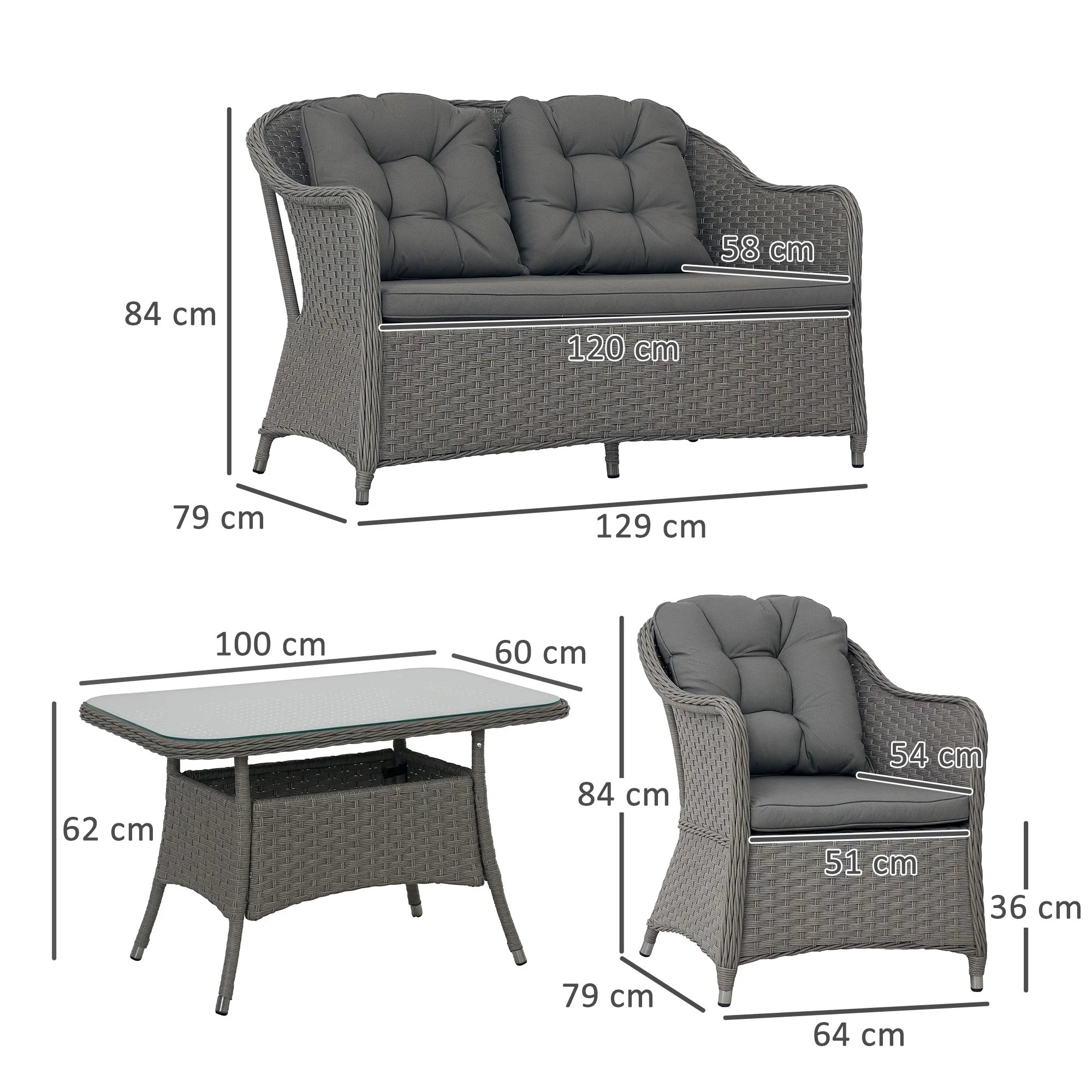 Outsunny 4 PCS Rattan Garden Furniture, Padded Cushions Conversation Sofa Set - Image 5