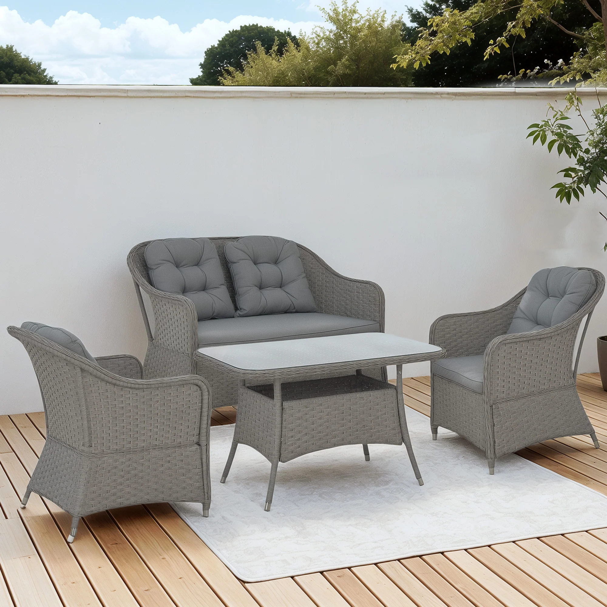 Outsunny 4 PCS Rattan Garden Furniture, Padded Cushions Conversation Sofa Set - Image 7