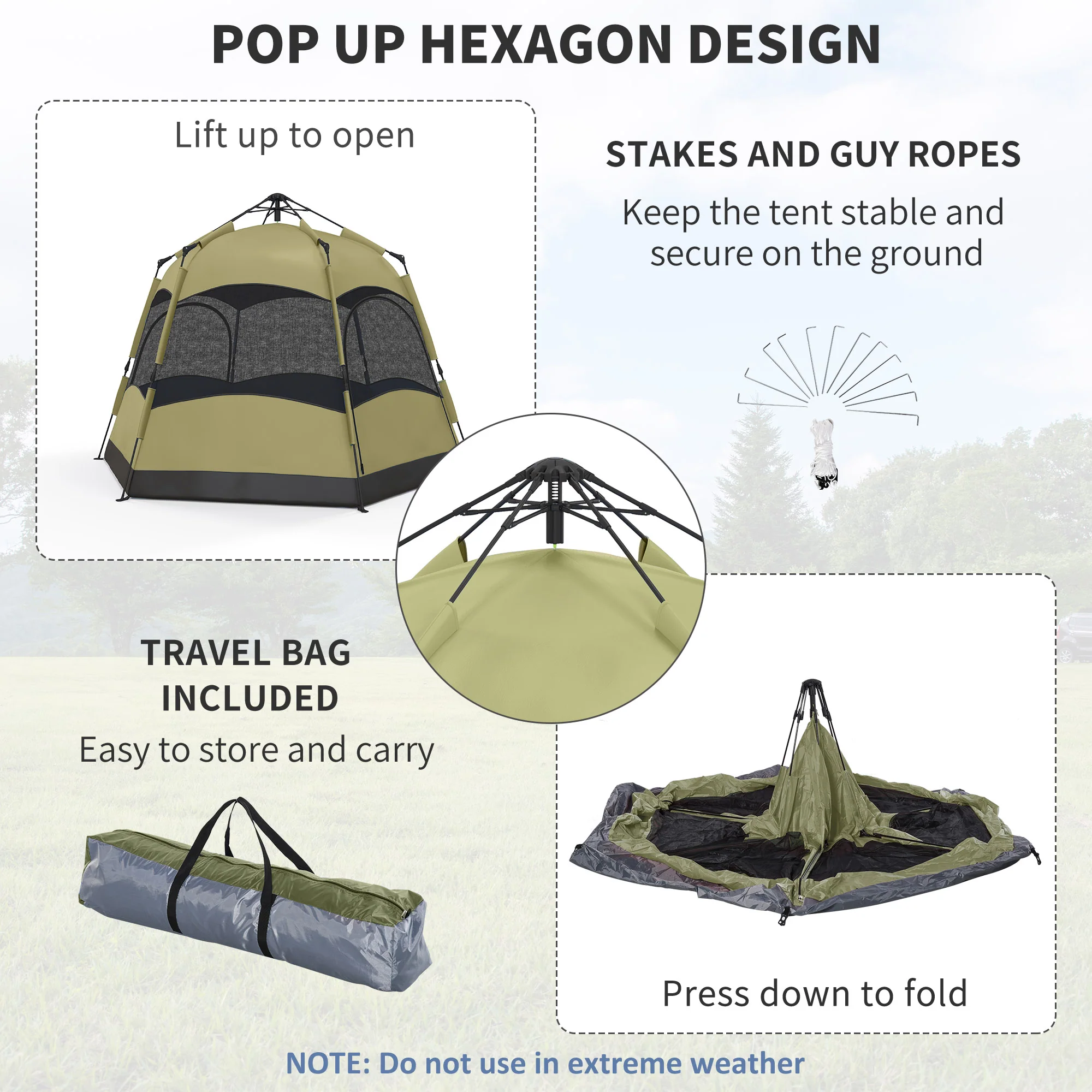 Outsunny 4 Person Camping Tent Festival Hiking Shelter, Dark Green - Image 4