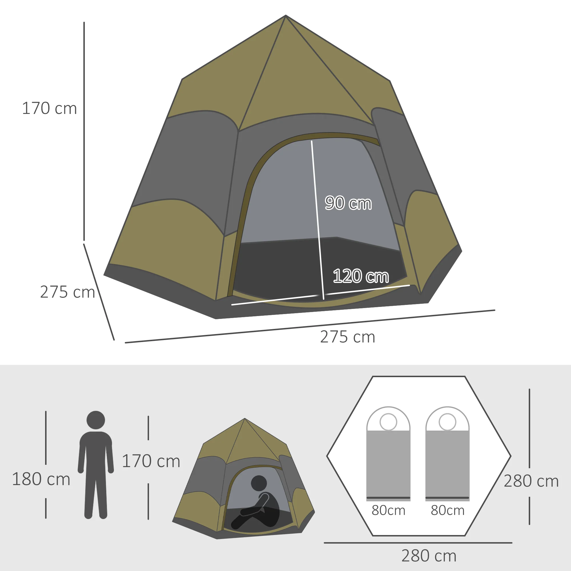 Outsunny 4 Person Camping Tent Festival Hiking Shelter, Dark Green - Image 5