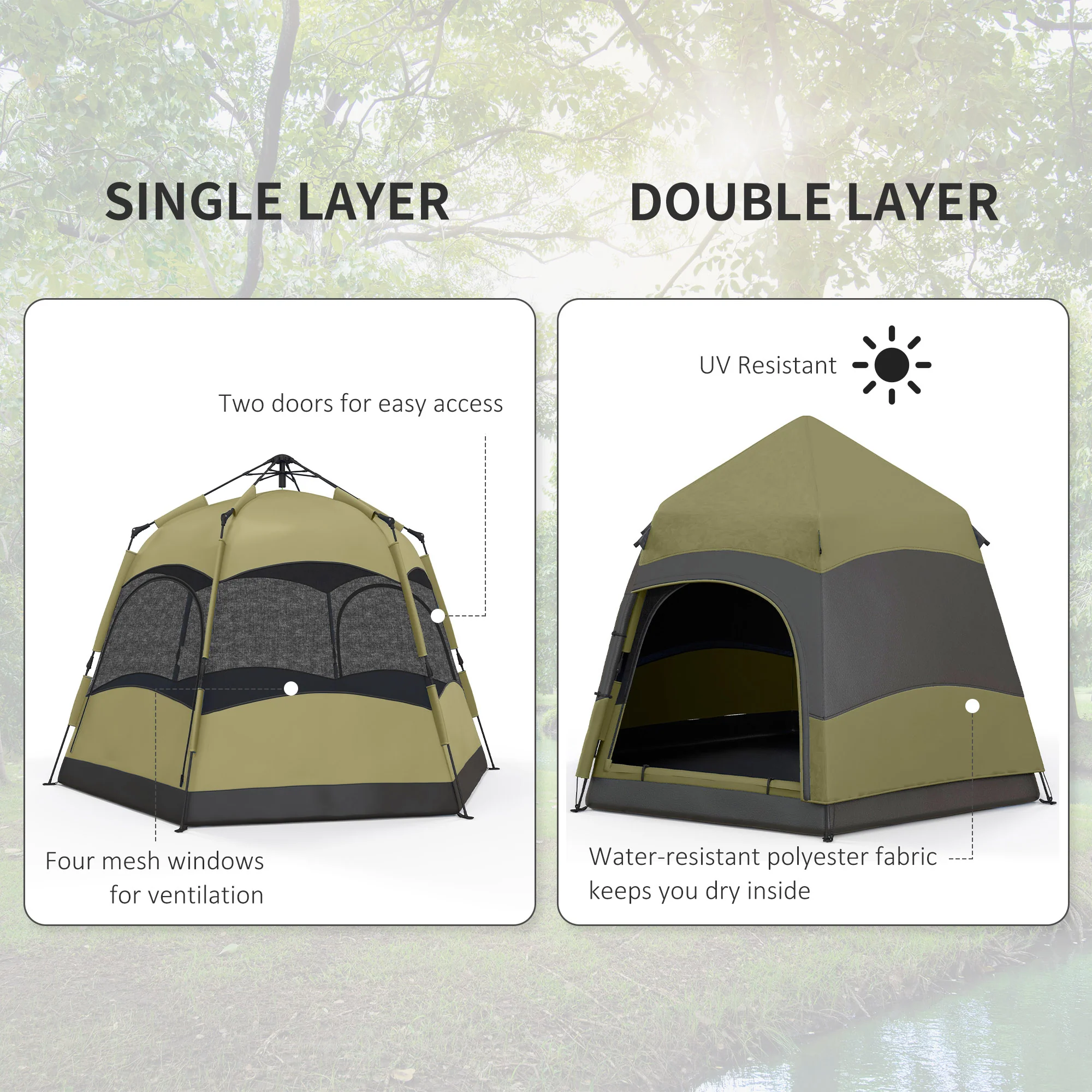 Outsunny 4 Person Camping Tent Festival Hiking Shelter, Dark Green - Image 7