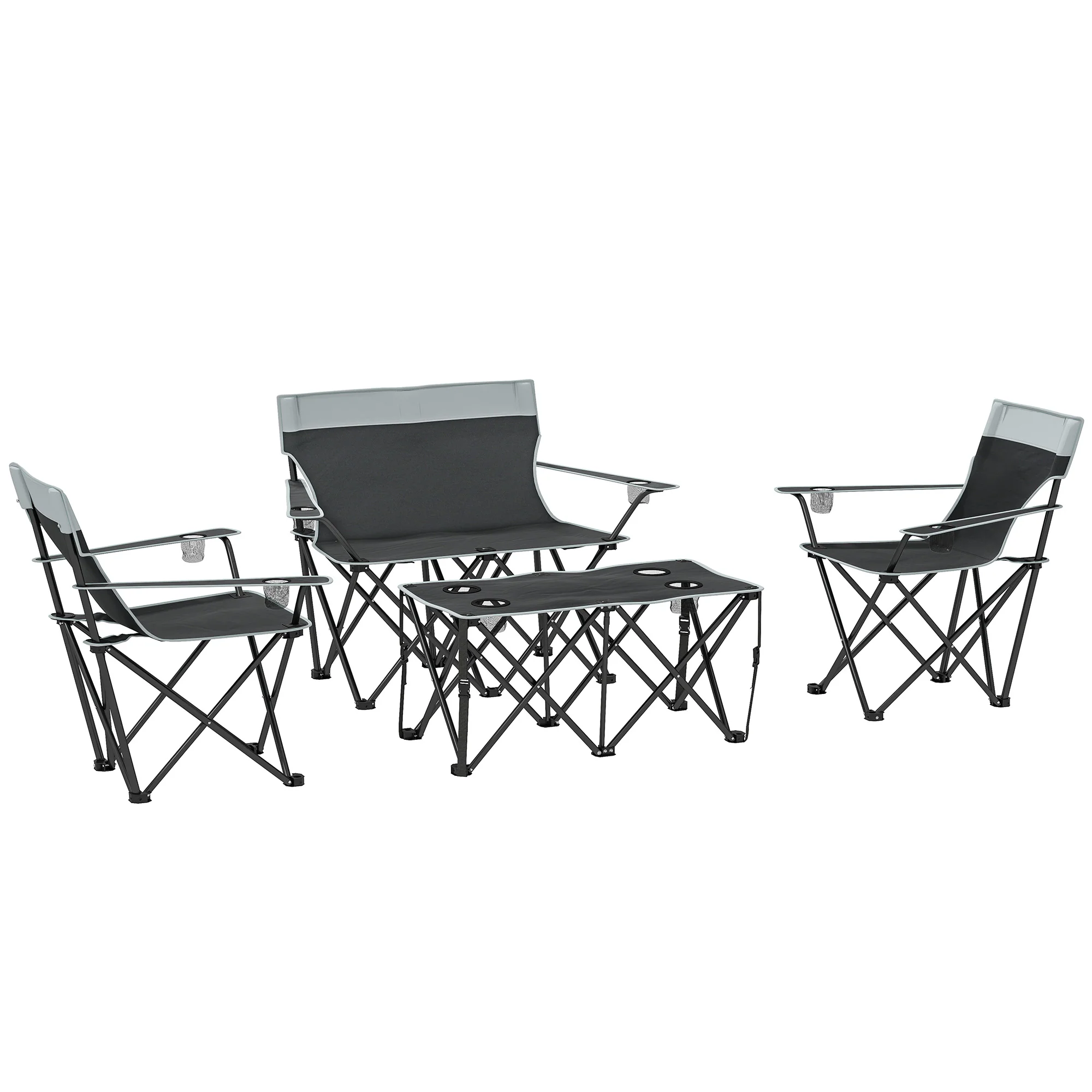 Outsunny 4 Piece Foldable Camping Table And Chairs Set - Black - Image 10