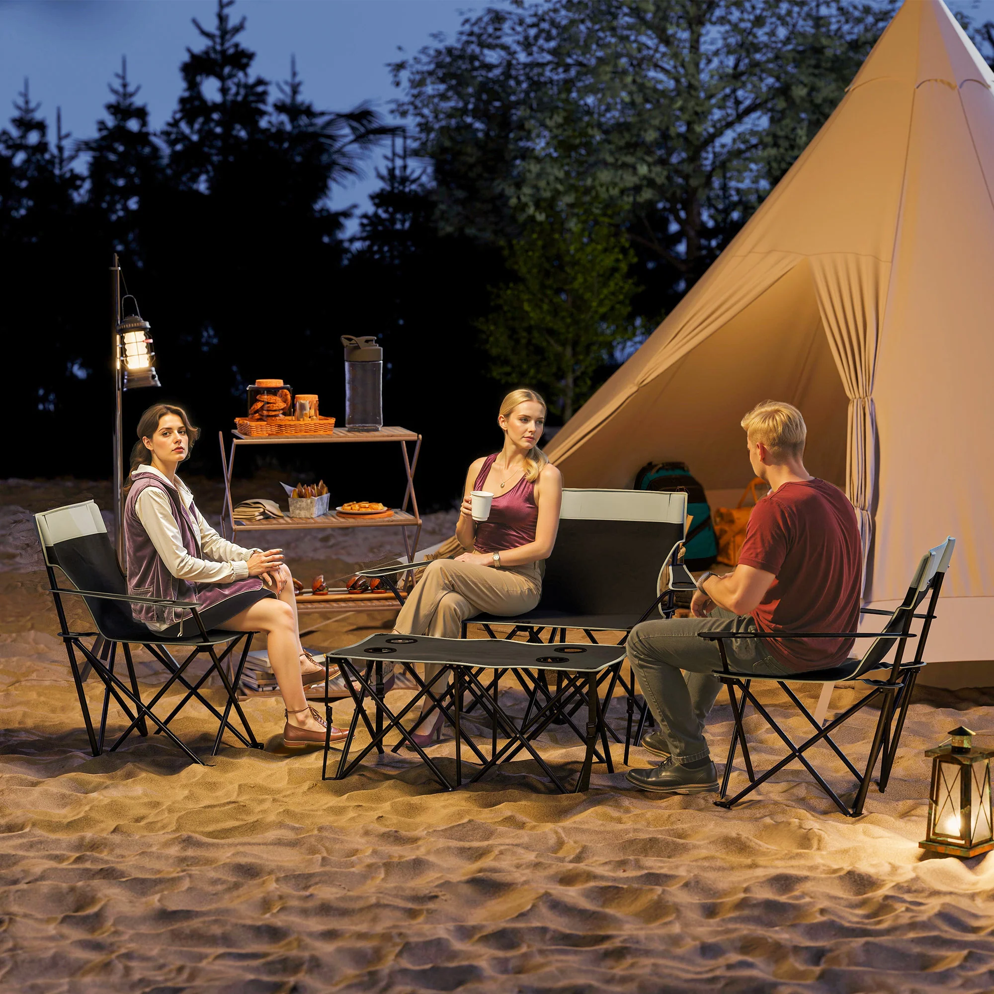 Outsunny 4 Piece Foldable Camping Table And Chairs Set - Black - Image 11