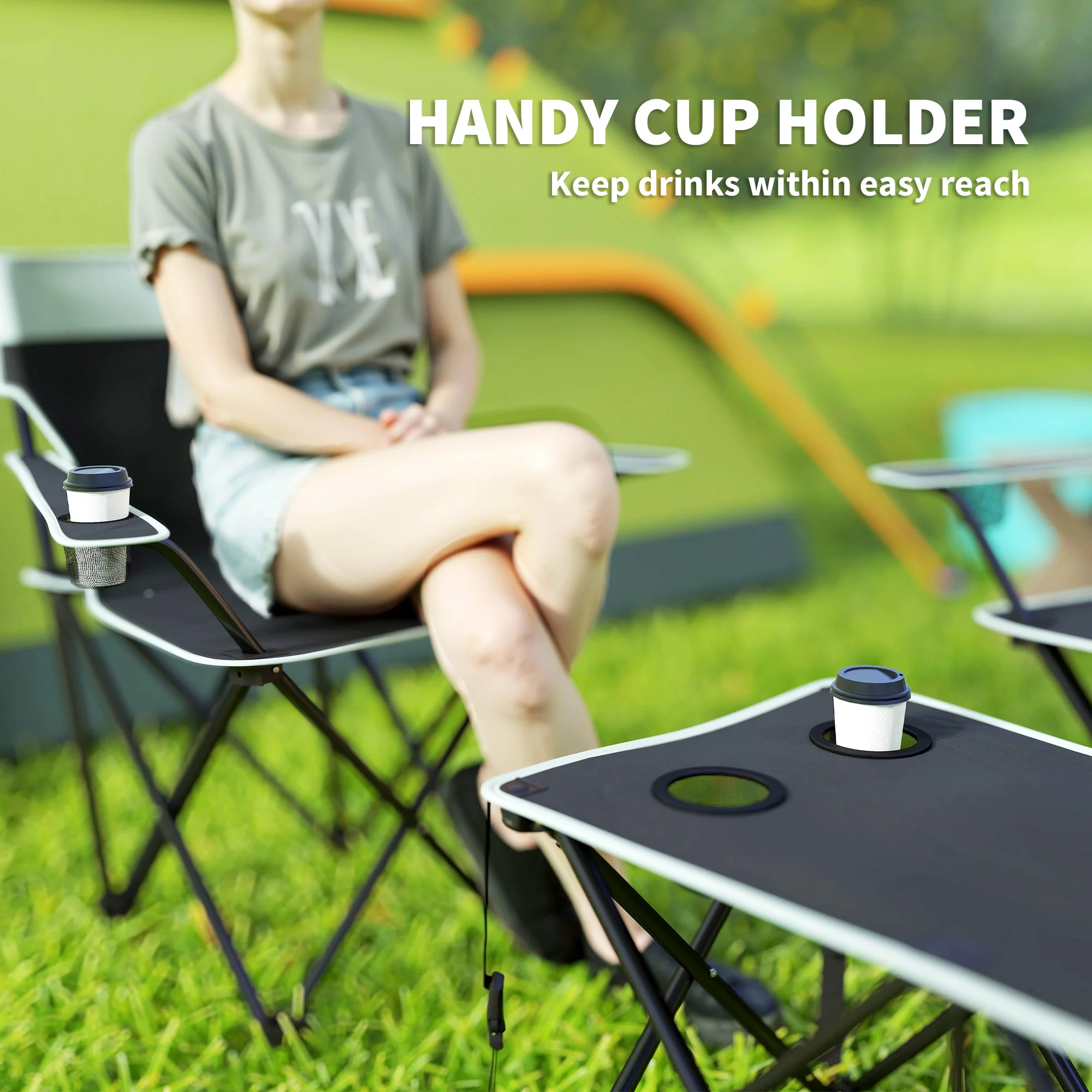 Outsunny 4 Piece Foldable Camping Table And Chairs Set - Black - Image 13