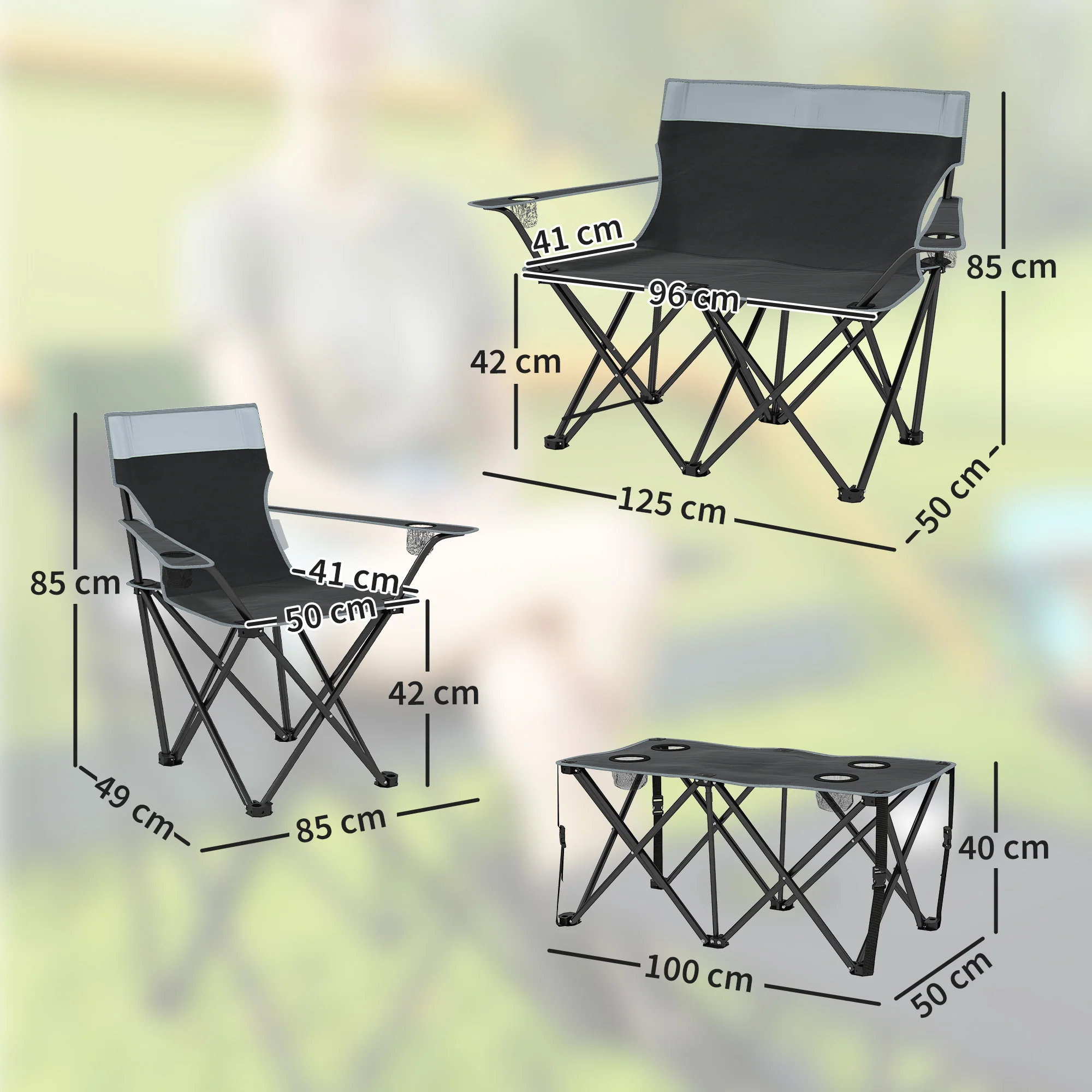 Outsunny 4 Piece Foldable Camping Table And Chairs Set - Black - Image 14