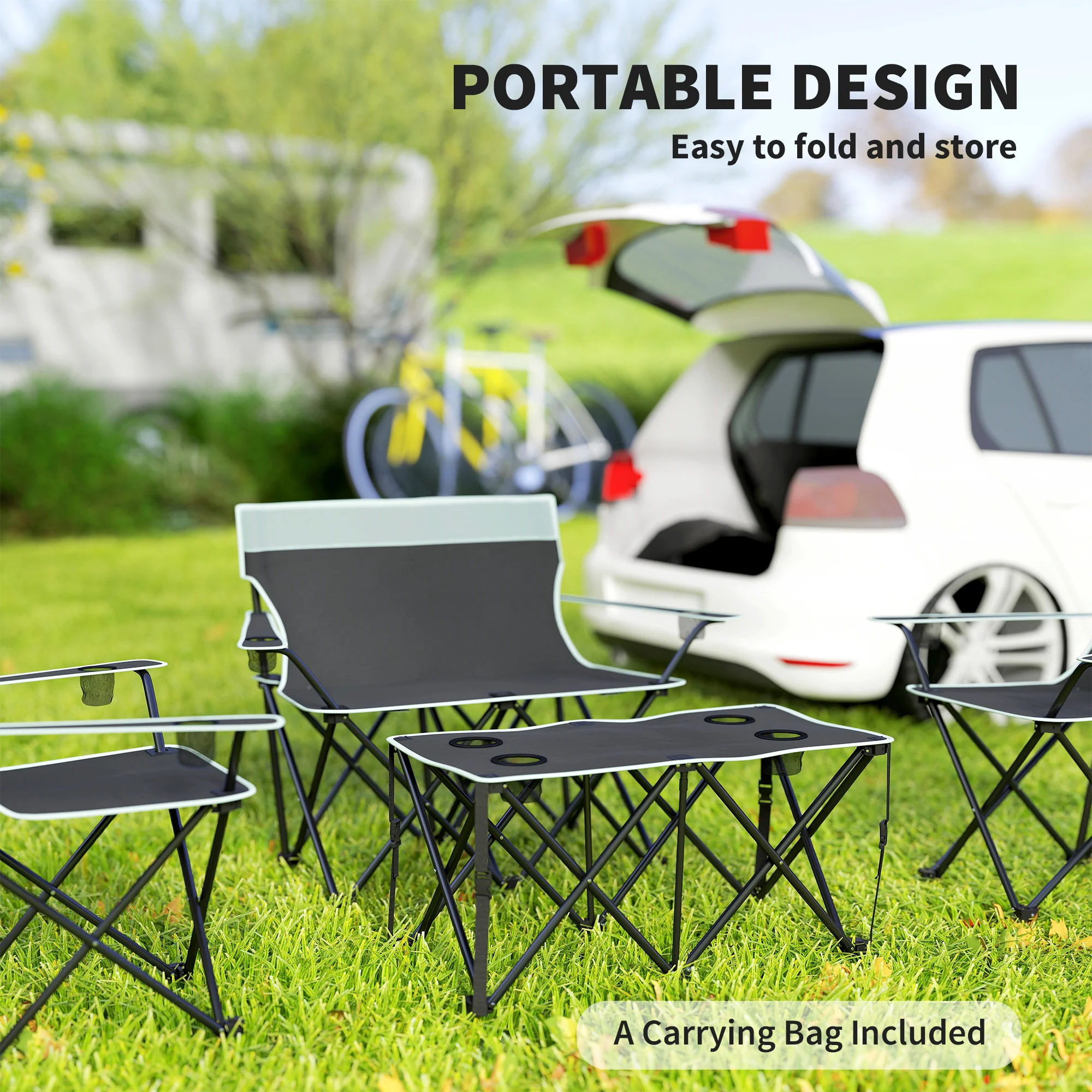 Outsunny 4 Piece Foldable Camping Table And Chairs Set - Black - Image 15