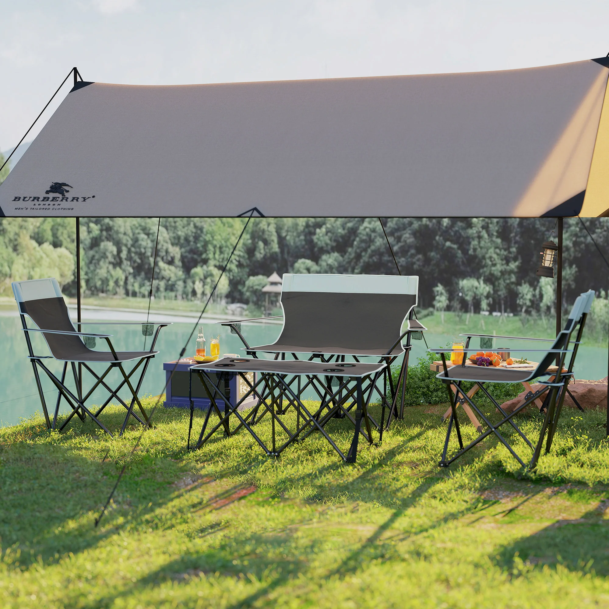 Outsunny 4 Piece Foldable Camping Table And Chairs Set - Black - Image 18