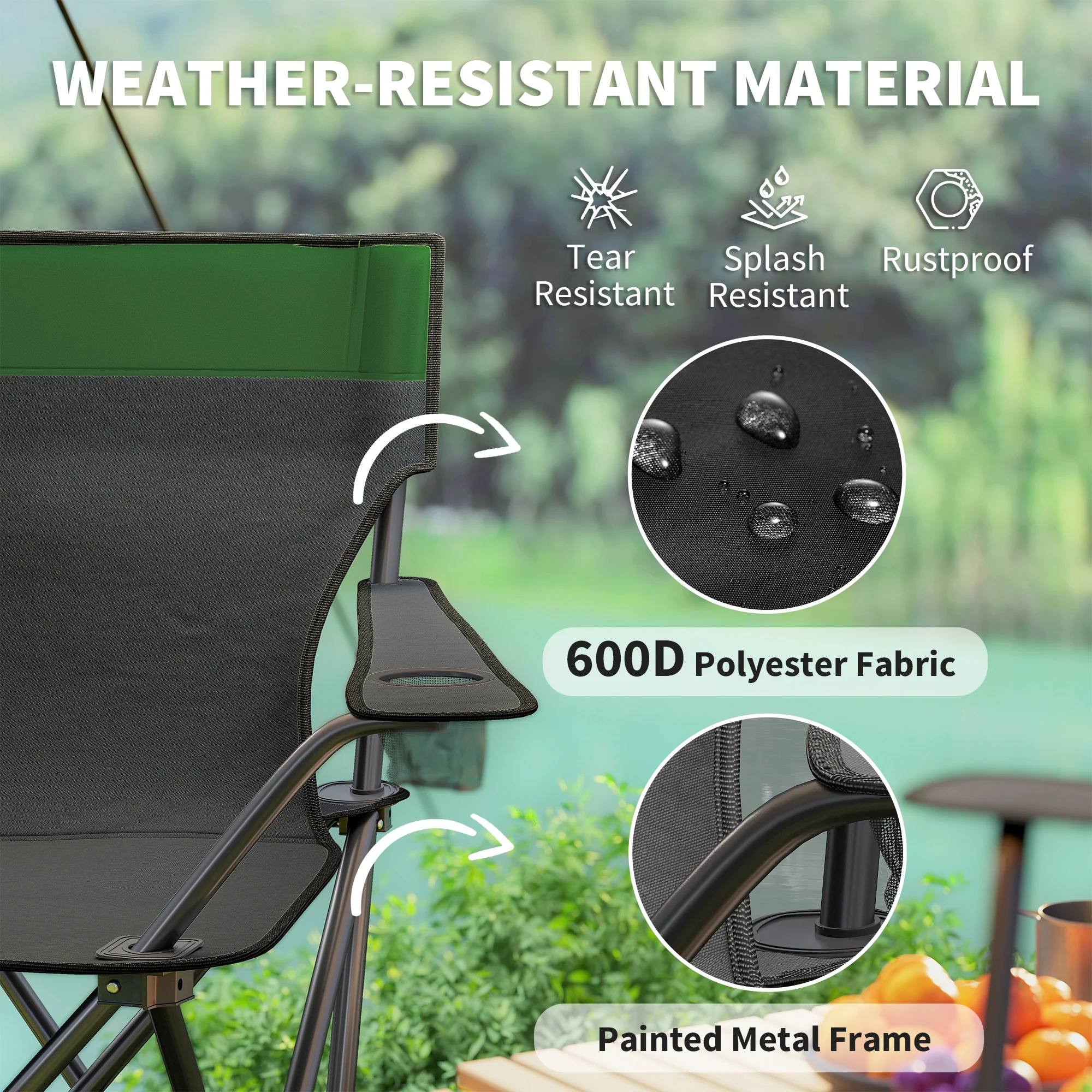 Outsunny 4 Piece Foldable Camping Table And Chairs Set - Black - Image 3