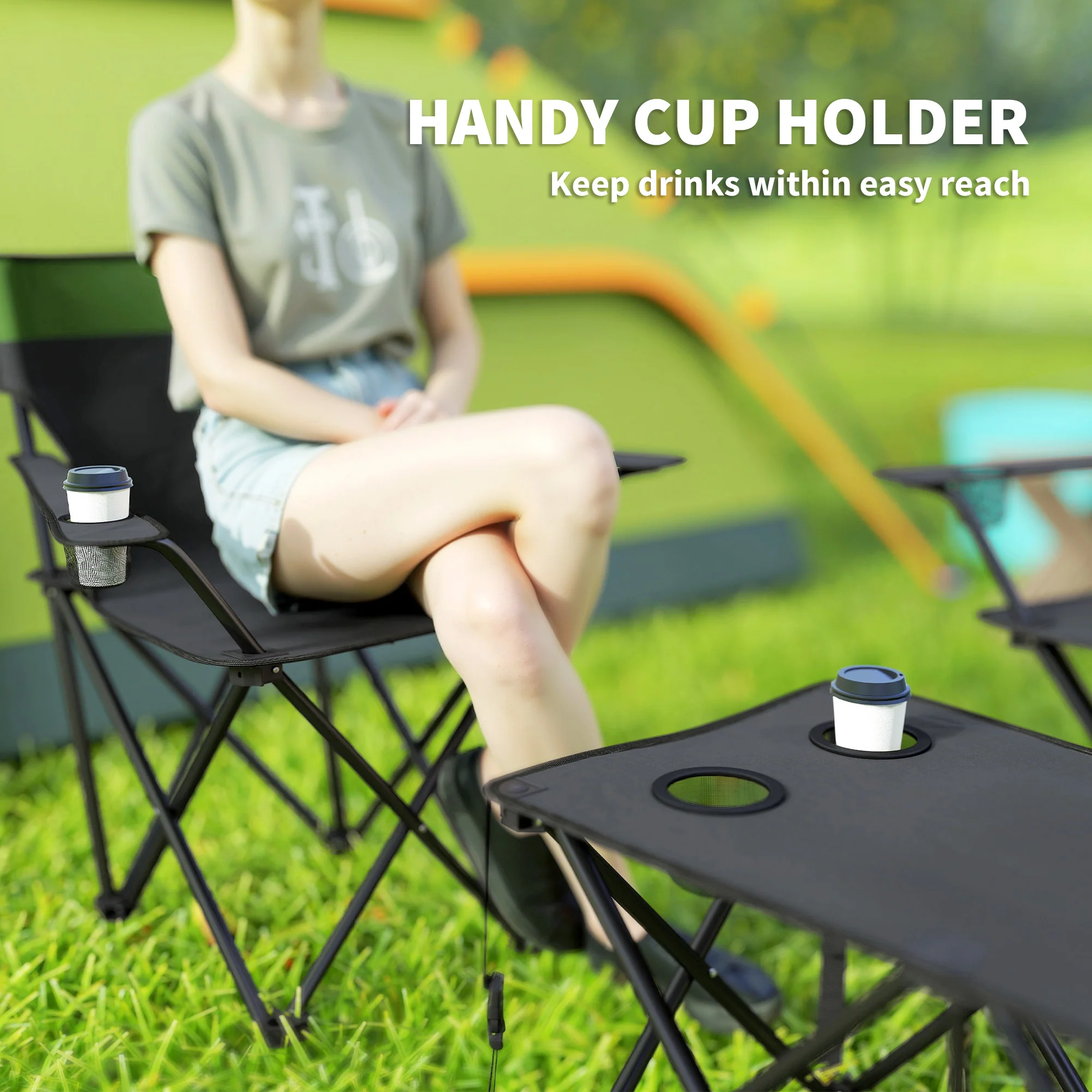 Outsunny 4 Piece Foldable Camping Table And Chairs Set - Black - Image 4