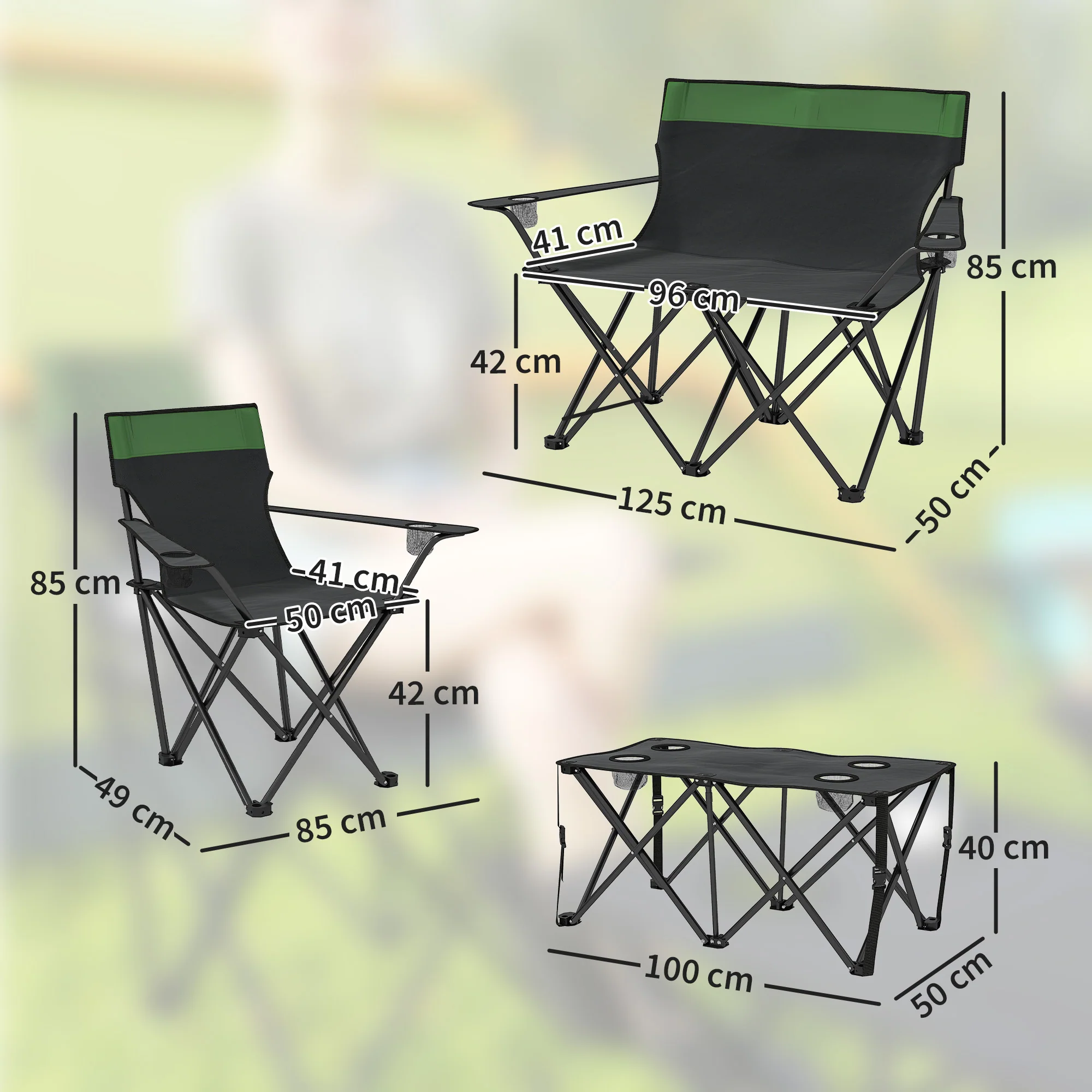 Outsunny 4 Piece Foldable Camping Table And Chairs Set - Black - Image 5