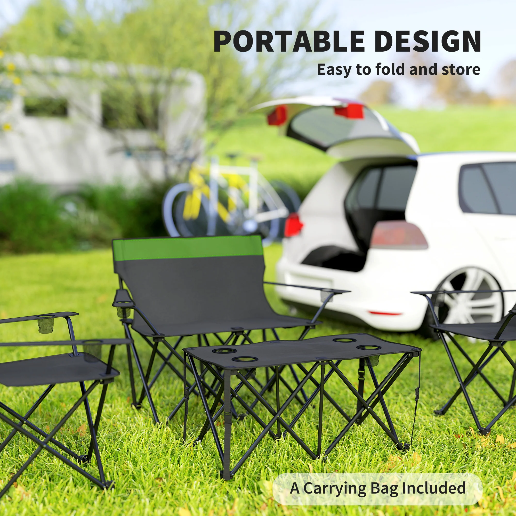 Outsunny 4 Piece Foldable Camping Table And Chairs Set - Black - Image 6