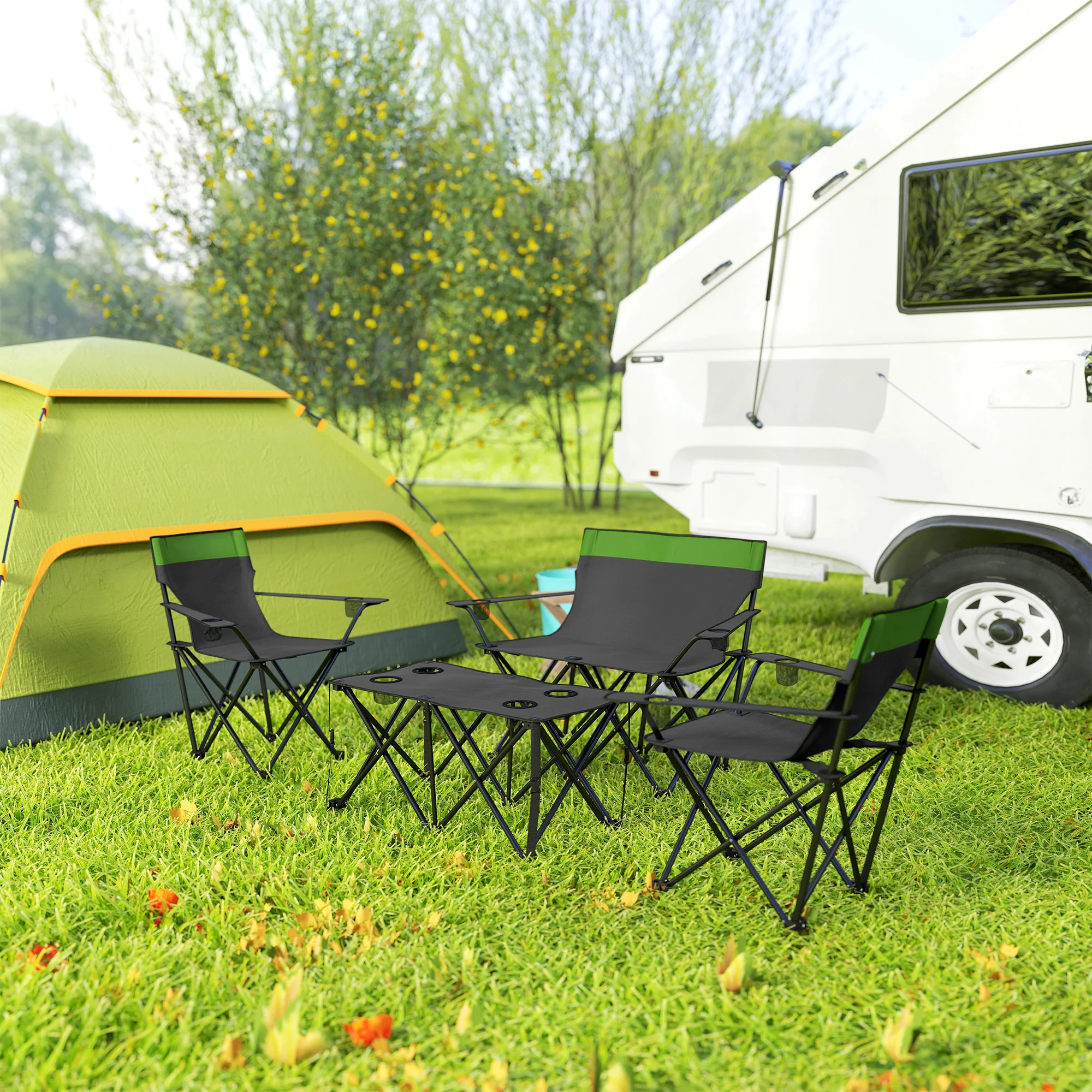 Outsunny 4 Piece Foldable Camping Table And Chairs Set - Black - Image 7