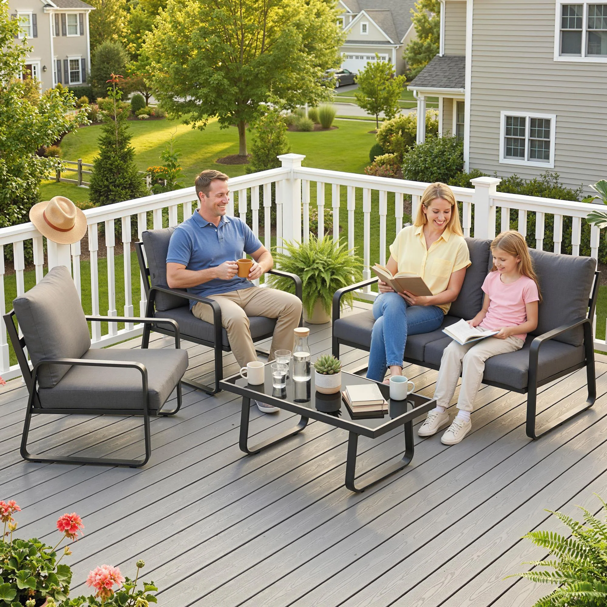 Outsunny 4 Piece Garden Furniture Set, Outdoor Sofa Set, Black - Image 8