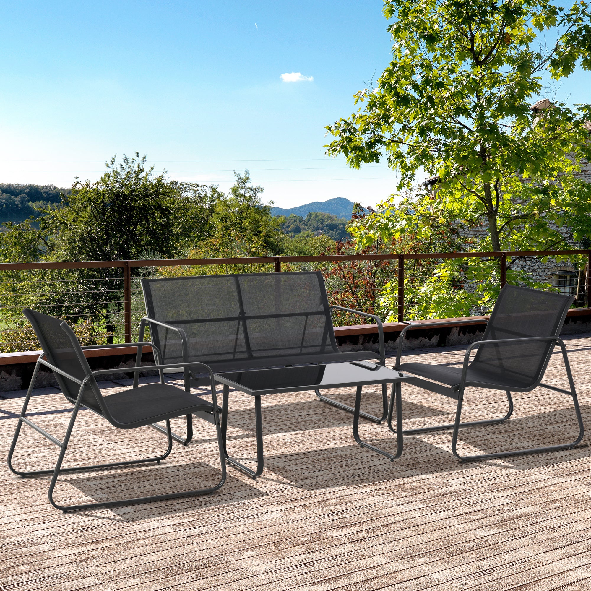 Outsunny 4 Piece Garden Furniture Set Patio Sofa Set w/ Chairs, Glass Top Table - Image 2