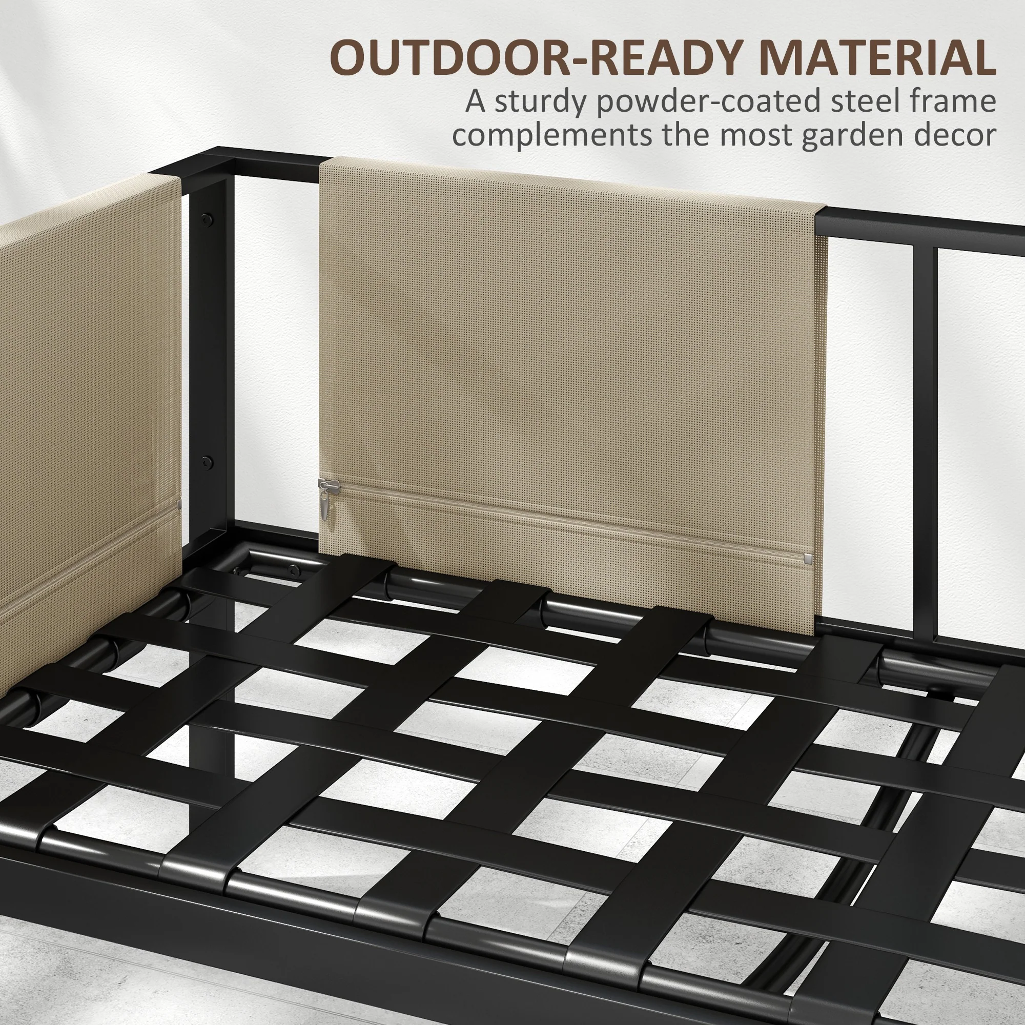 Outsunny 4 Piece Garden Furniture Set W/ Breathable Mesh Pocket, Khaki - Image 7
