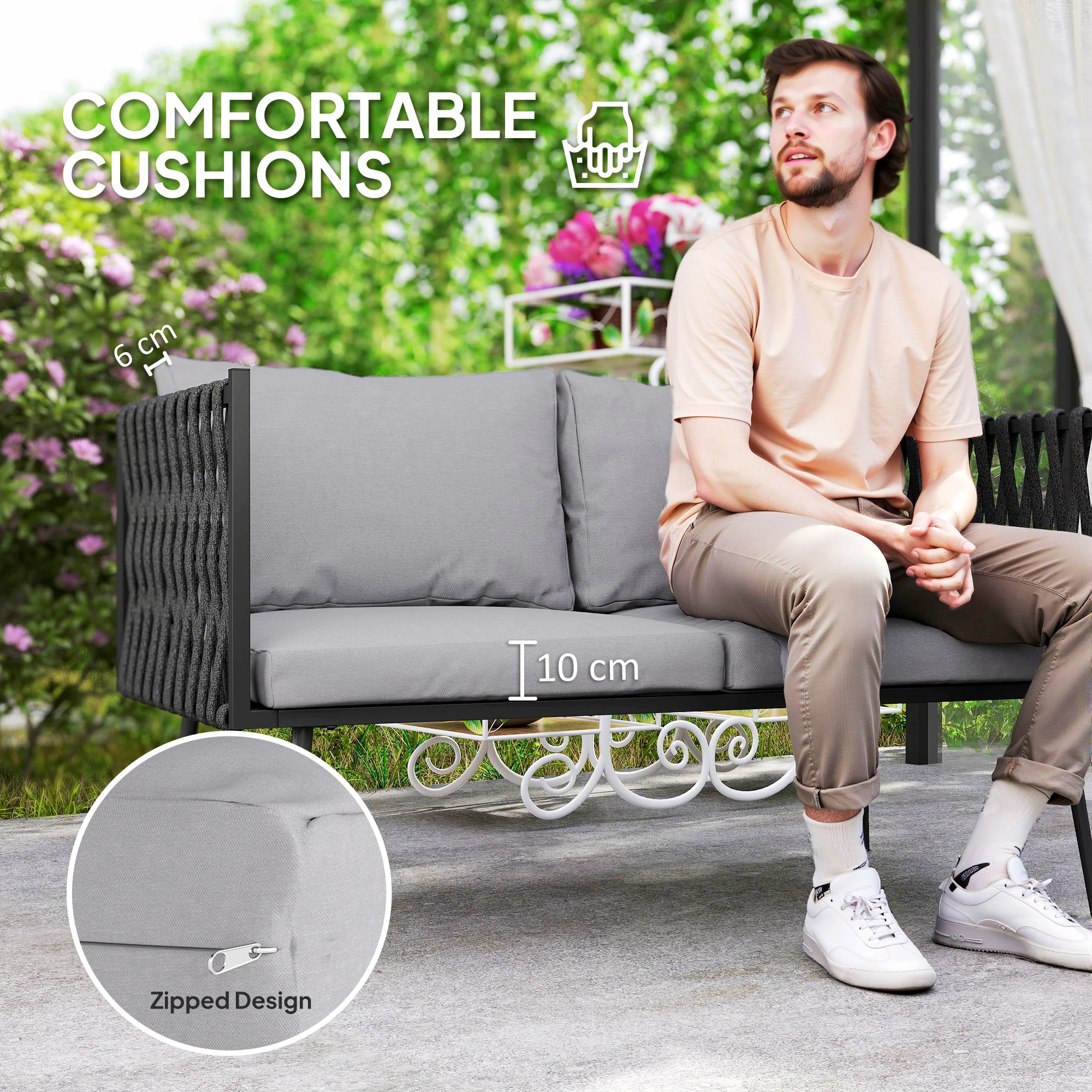 Outsunny 4 Piece Garden Furniture Set with Cushions for Patio, Light Grey - Image 4
