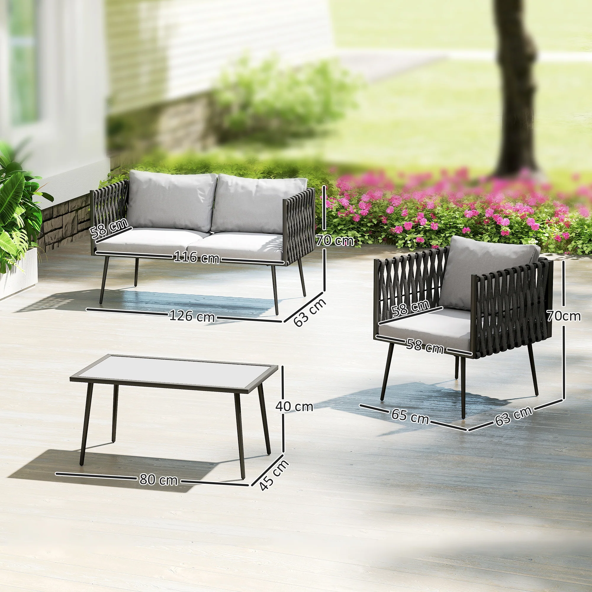 Outsunny 4 Piece Garden Furniture Set with Cushions for Patio, Light Grey - Image 5