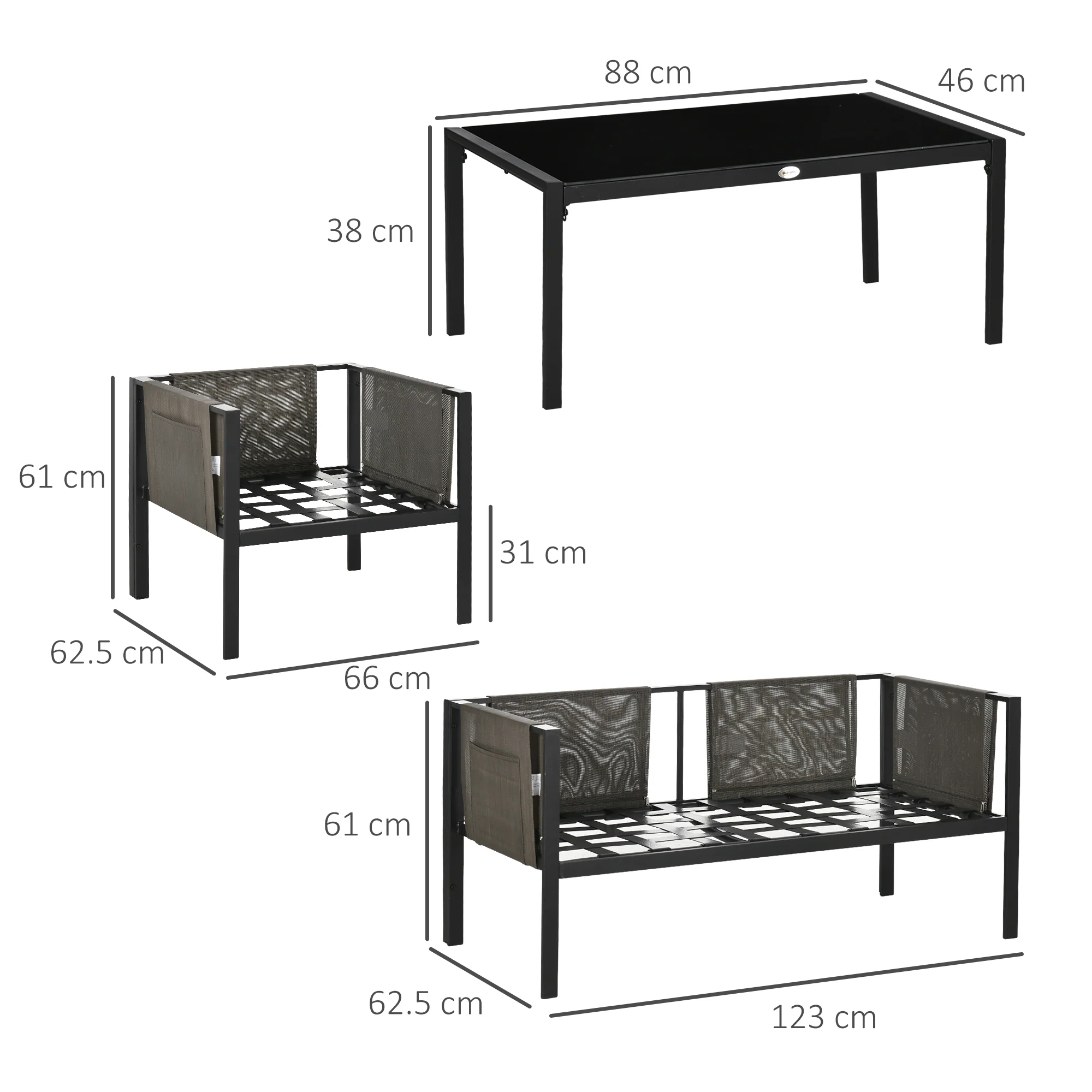 Outsunny 4 Piece Garden Sofa Set w/ Tempered Glass Coffee Table Padded Cushions - Image 5